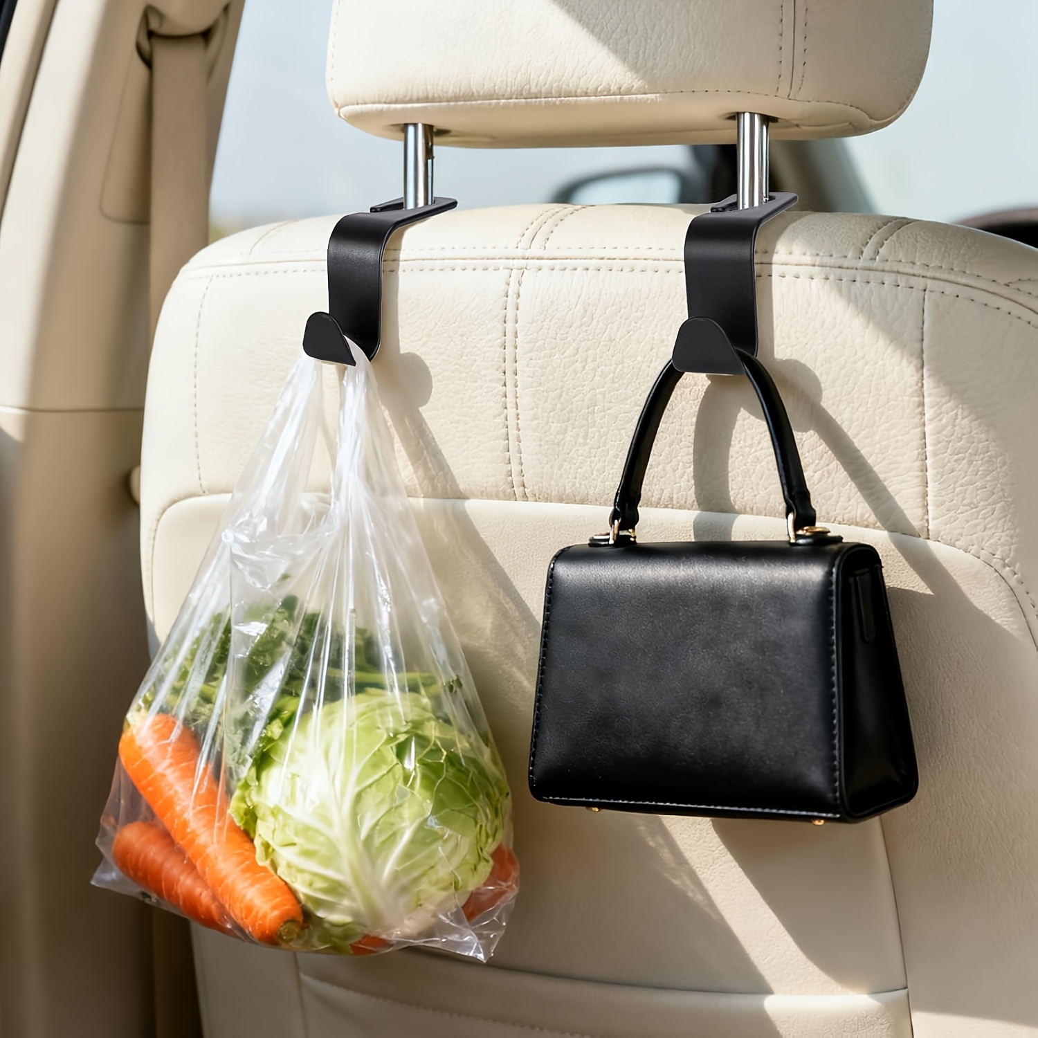 Car Seat Protector, Including 2 Headrest Hooks, Universal Non-Slip Auto Car Seat Protectors, 2 Mesh Pockets, Non-Slip Bottom, Thick Padding Cushion