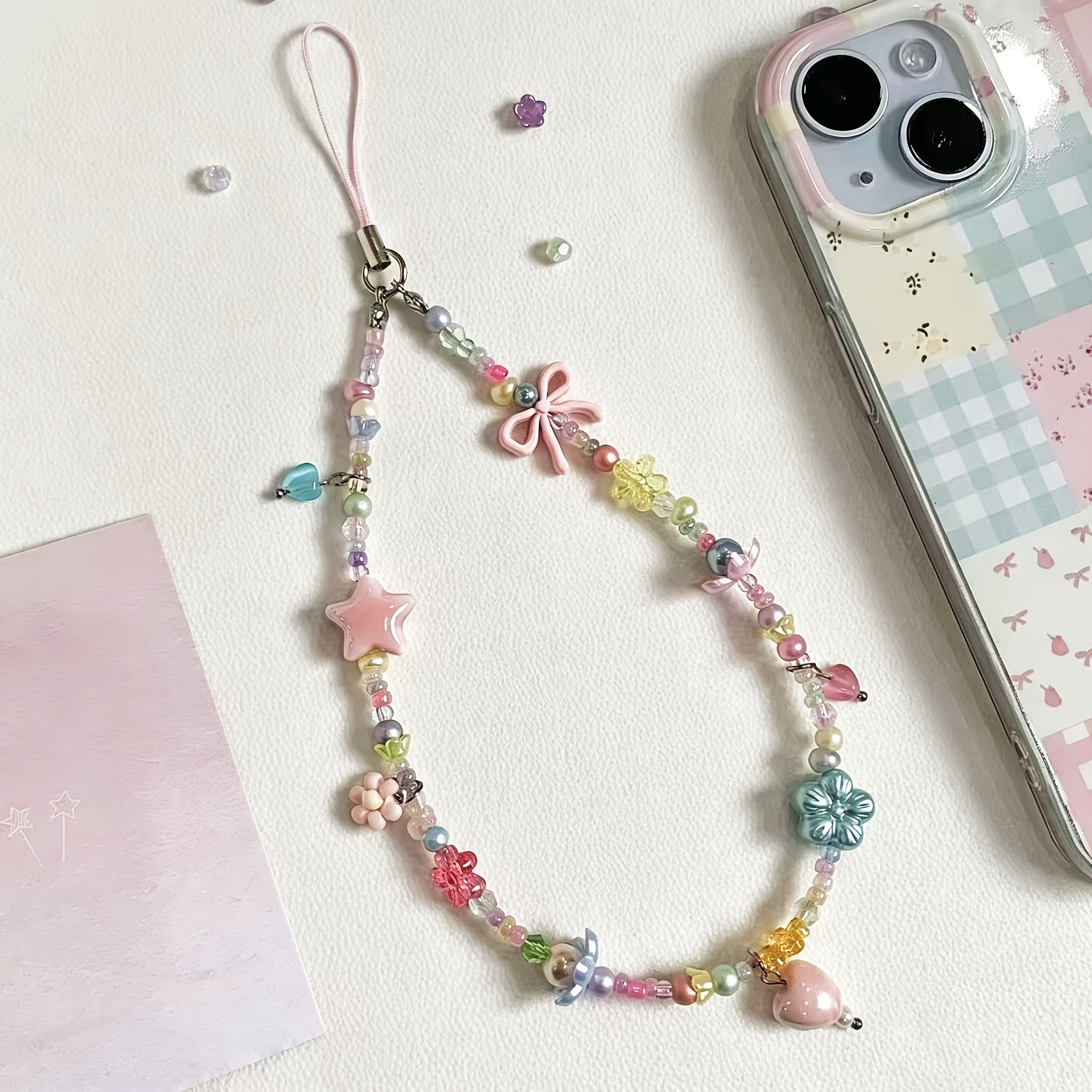 TEMU 1pc Y2k Multi-element Bead Anti-loss Phone Wrist Strap, Decorating Phone, Handbag, Digital Camera, And Earphones, Essential Pendant For ,