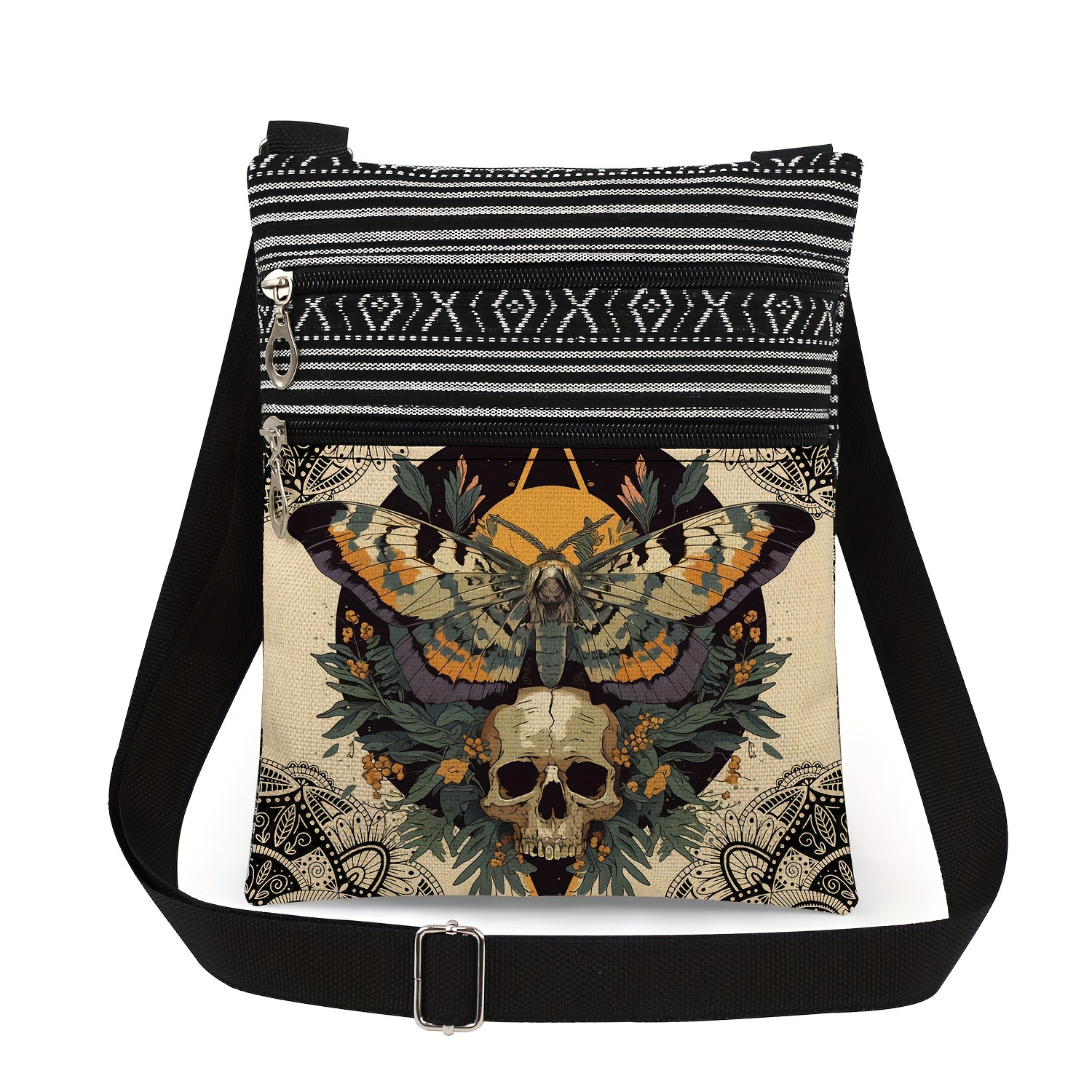 TEMU Skull & Print Crossbody Bag - Fashionable Women's Shoulder Purse , Adjustable Strap, For Halloween & Travel