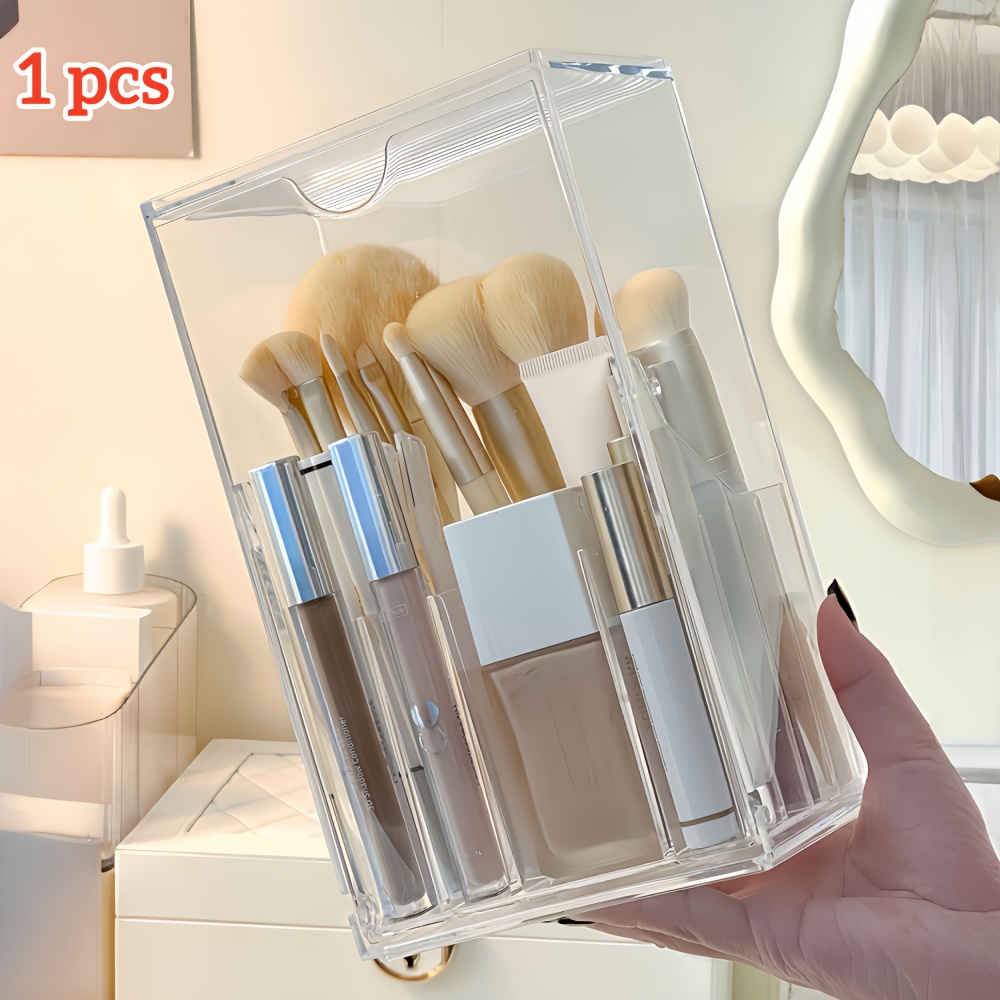Transparent Acrylic Makeup Brush Holder, Adjustable Cosmetic Organizer, For Vanity Table, Desktop Storage Box With Compartments, Ideal Birthday Gift, Valentine's Day Present