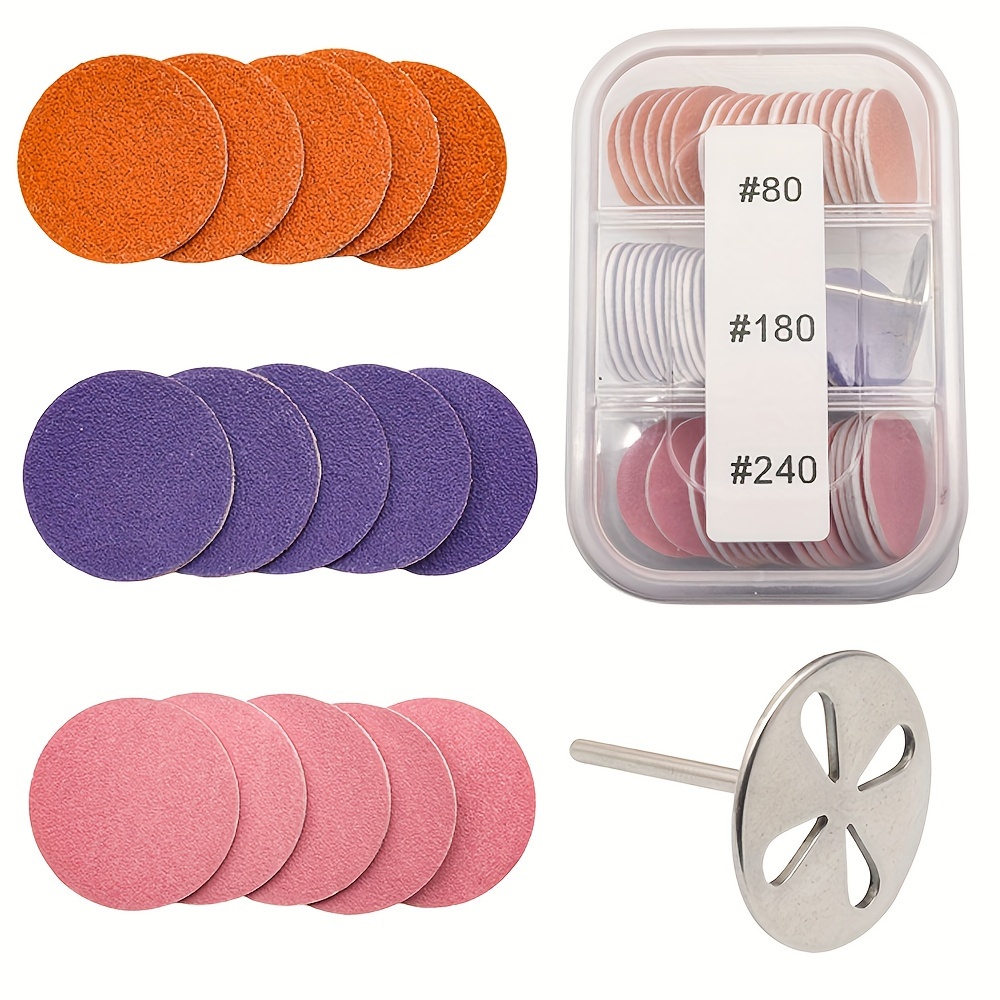 

60pcs Nail Drill Sanding Discs With 1pc Metal Shank, Electric Foot File Refill Pads For Callus Removal, Manicure & Pedicure Tool Accessories, Self-adhesive Replacement Sandpaper - Unscented