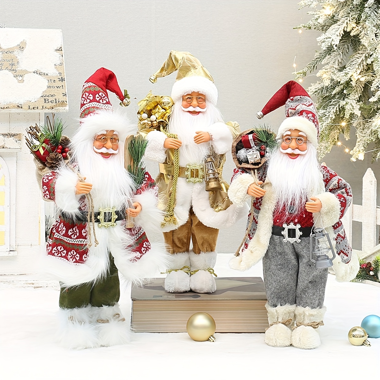 32.0 cm Santa Claus Figurine - Fabric Christmas Decoration with Golden Accents, No Electricity Needed Indoor/Outdoor Holiday Decor for Home, Party, Hotel & Mall - Festive Gift for Christmas & Birthdays