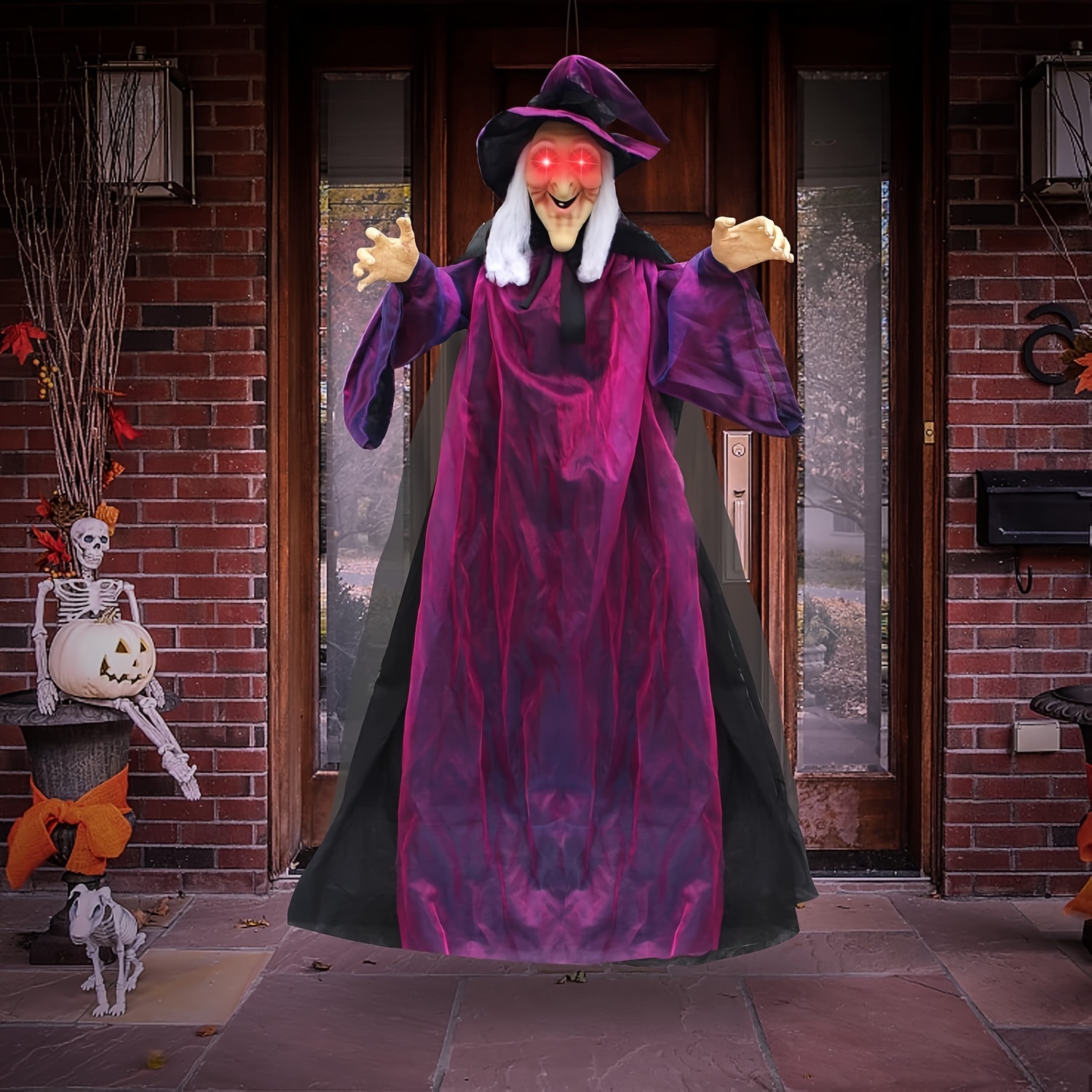 

72" Animated Hanging With Light-up Eyes, Animatronic Decoration, Life-size Haunted House Prop With Purple Robe, Requires 3 Aaa Batteries (not Included), Indoor/seasonal Decor