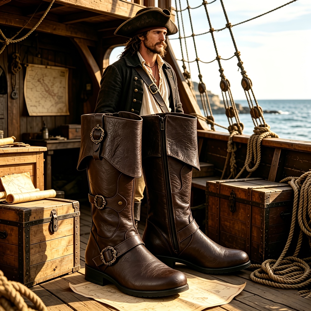 TEMU Bottes médiévales montantes pour homme avec fermeture éclair latérale - Semelle gothique steampunk et bout rond, adaptées pour LARP, foires de ,