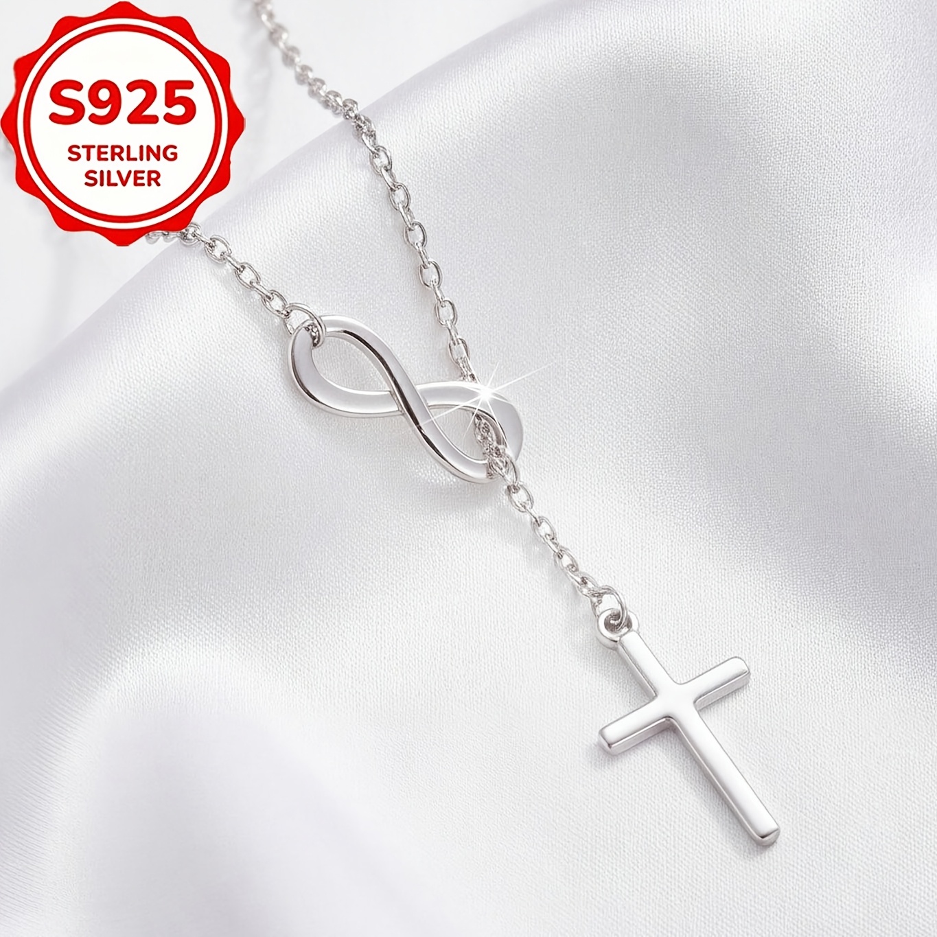 S925 Silver Vintage 8-Character Cross Necklace, Gift-Ready