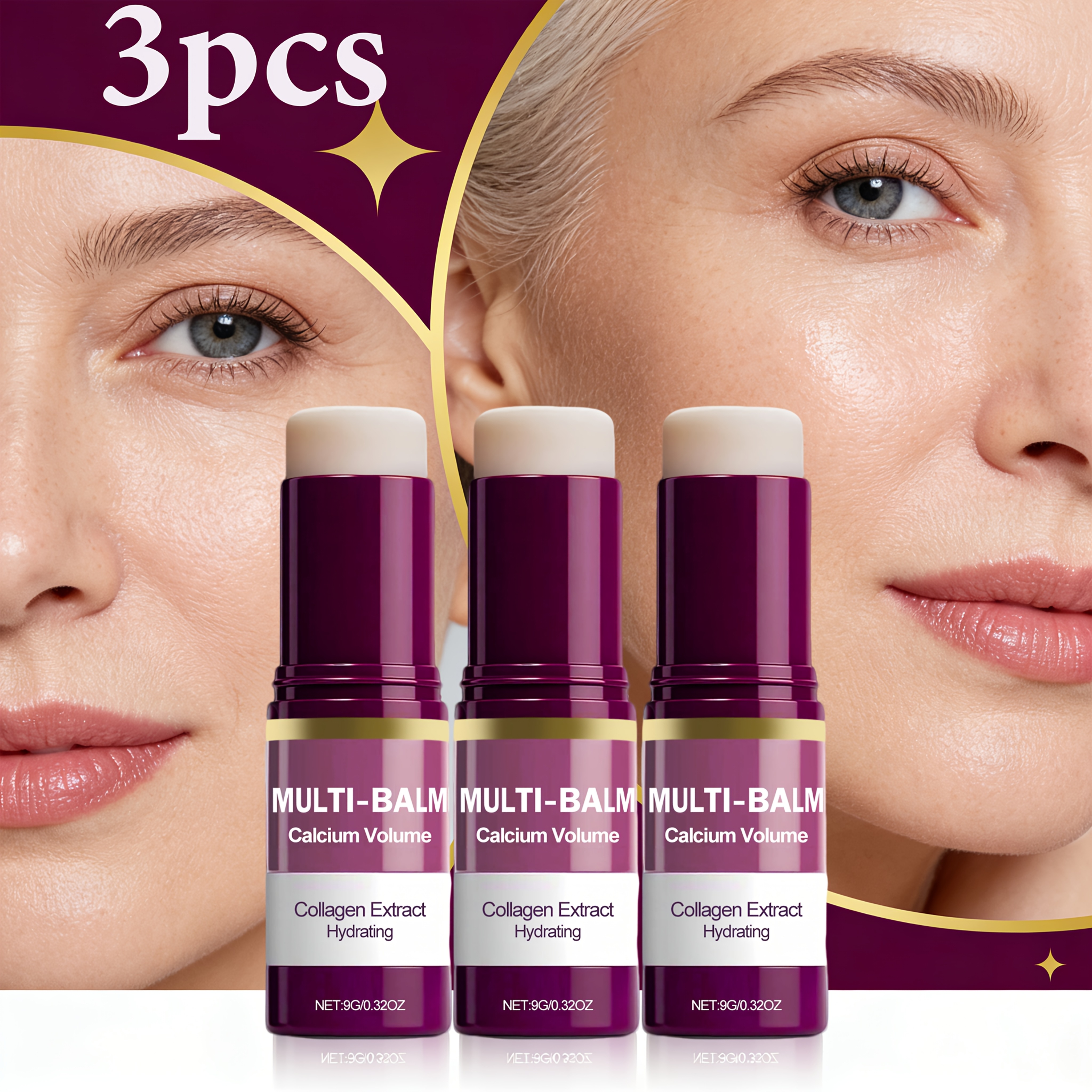 3pcs collagen     stick gently nourishes and   facial skin smoothing texture for a more       and moisture   nurturing skincare stick for   types