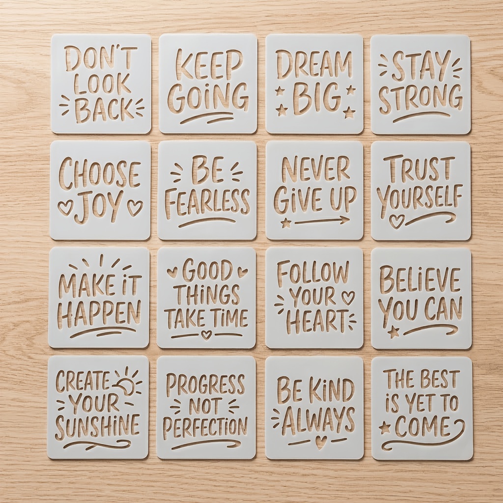 TEMU 16pcs Inspirational Quote Painting Templates, Reusable Templates Suitable For Painting, Journaling, Tote Bags, Signs, And Home Art