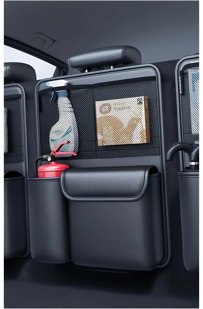 ATENJQKG Car Trunk Organizer with Multi-Compartment Storage, Ergonomic Design for SUVs & Sedans - Durable Black Car Interior Accessory for Travel Organization, Road Trip Essentials, Spacesaving Solution, Sturdy Construction, Vehicle Storage, Road Trip Lovers