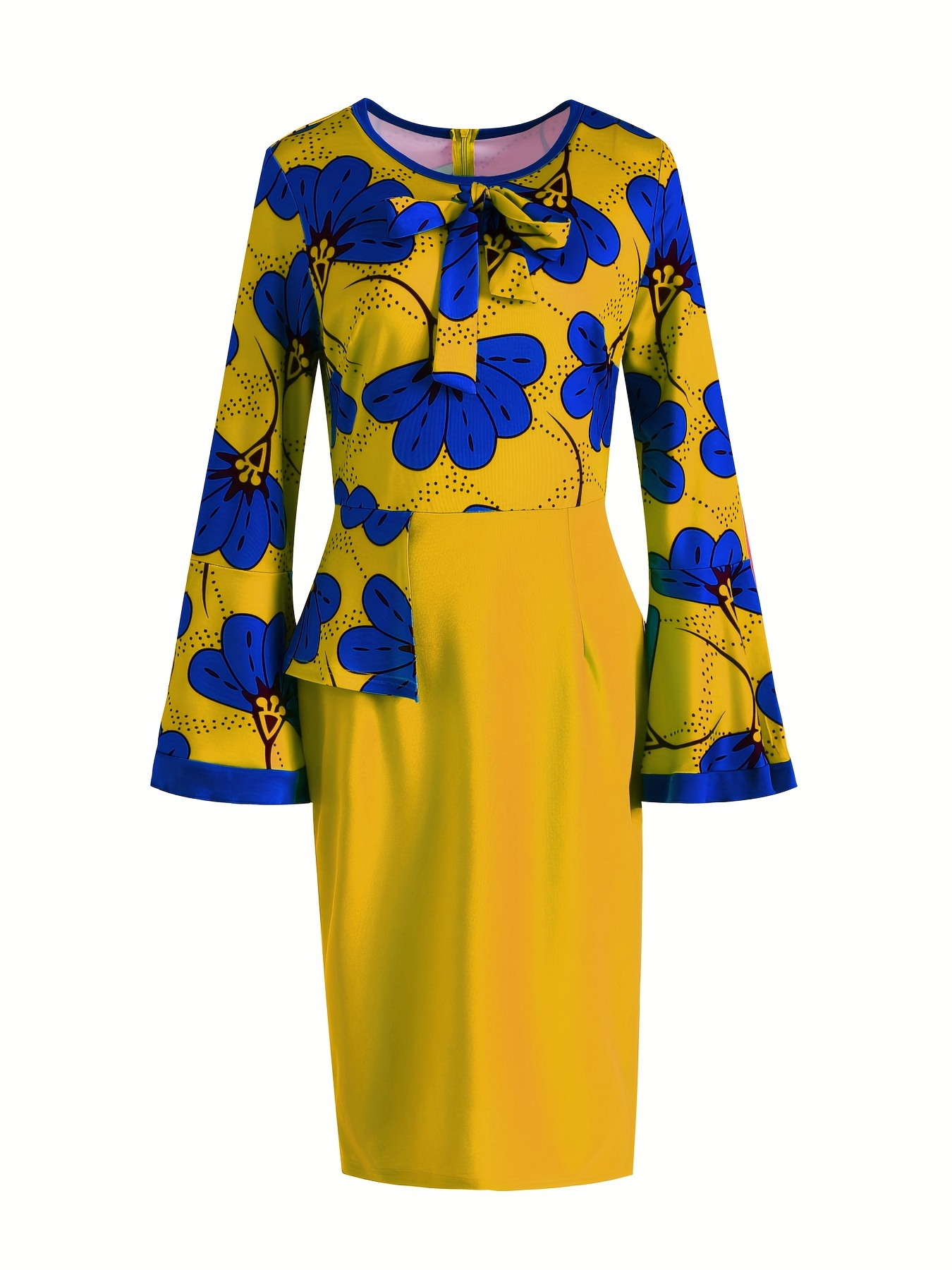 Floral Print Bodycon Splicing Φόρεμα, Κομψό Μακρυμάνικο Φόρεμα Για Την Άνοιξη Και Το Φθινόπωρο, Γυναικεία Ρούχα