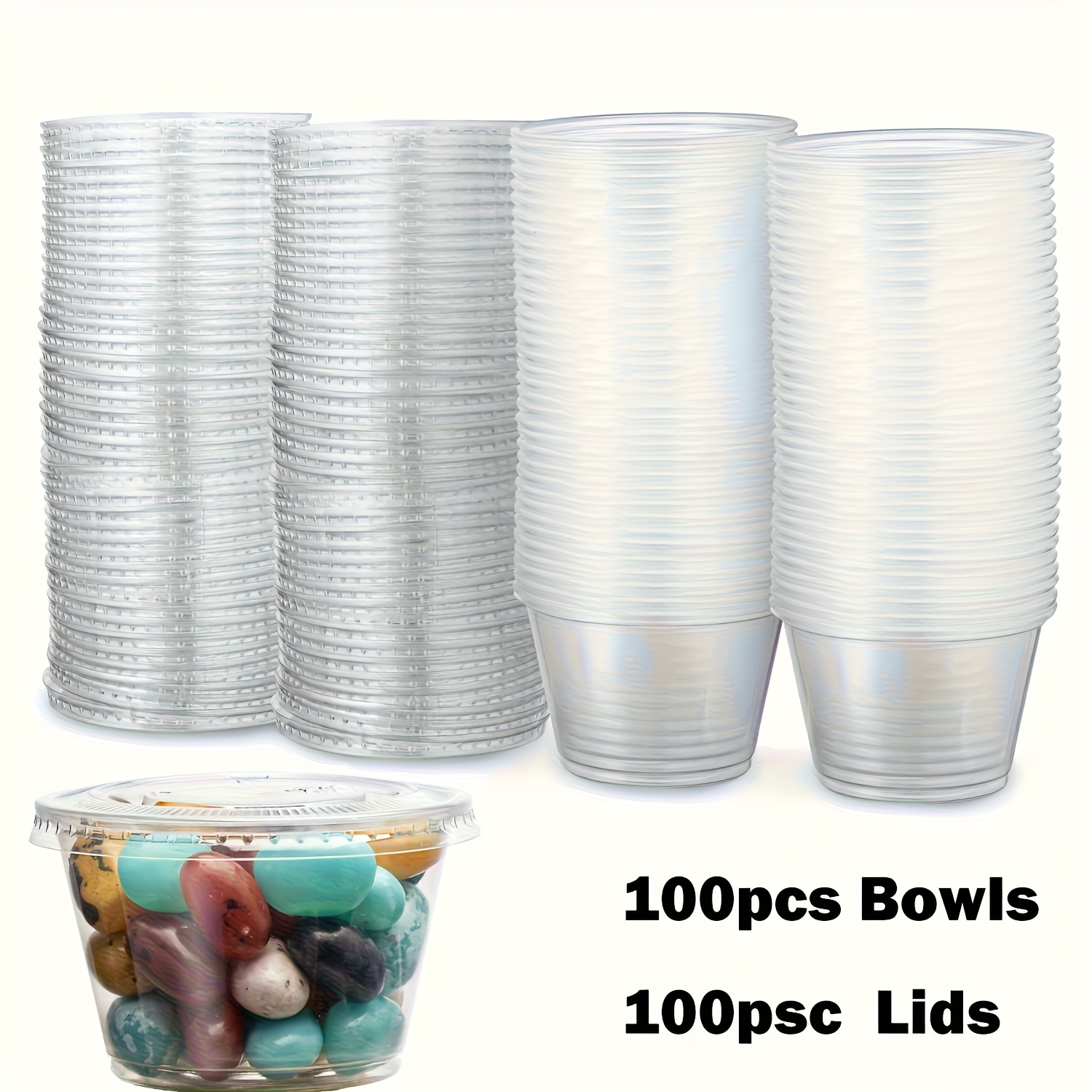 Image of 100pcs Transparent Dessert Cups And 100pcs Lids, Cold Drink Cups, Ice Cream Cups, Pudding Cups, Cake Cups, Snack Cups, Halloween Christmas Thanksgiving Party Tableware Cups