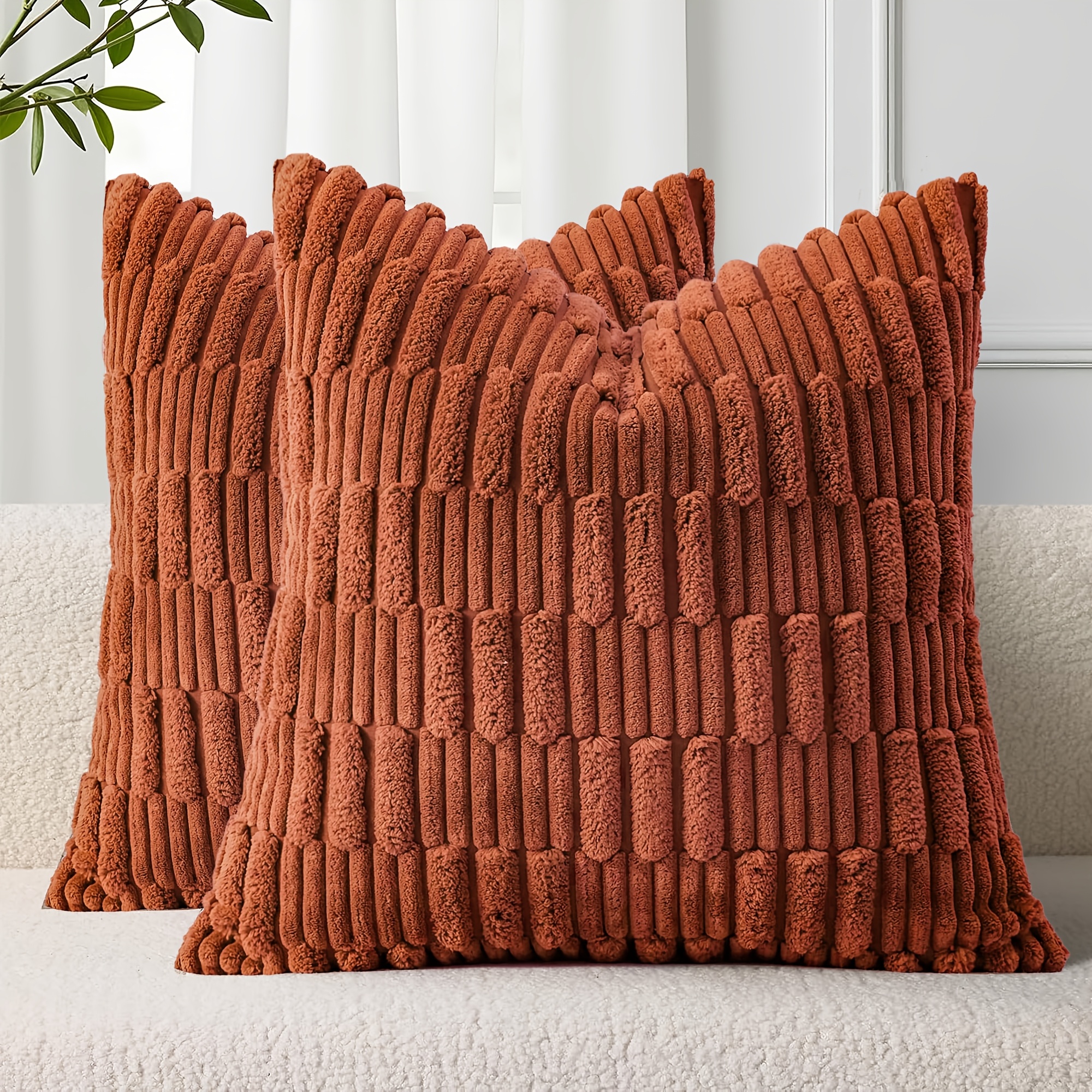 TEMU Bocwre 2-pack Soft Corduroy Double-sided Design Sofa Pillow Covers, 18x18 Inches, Boho Striped Square Pillowcases, Bedside Cushion Covers,