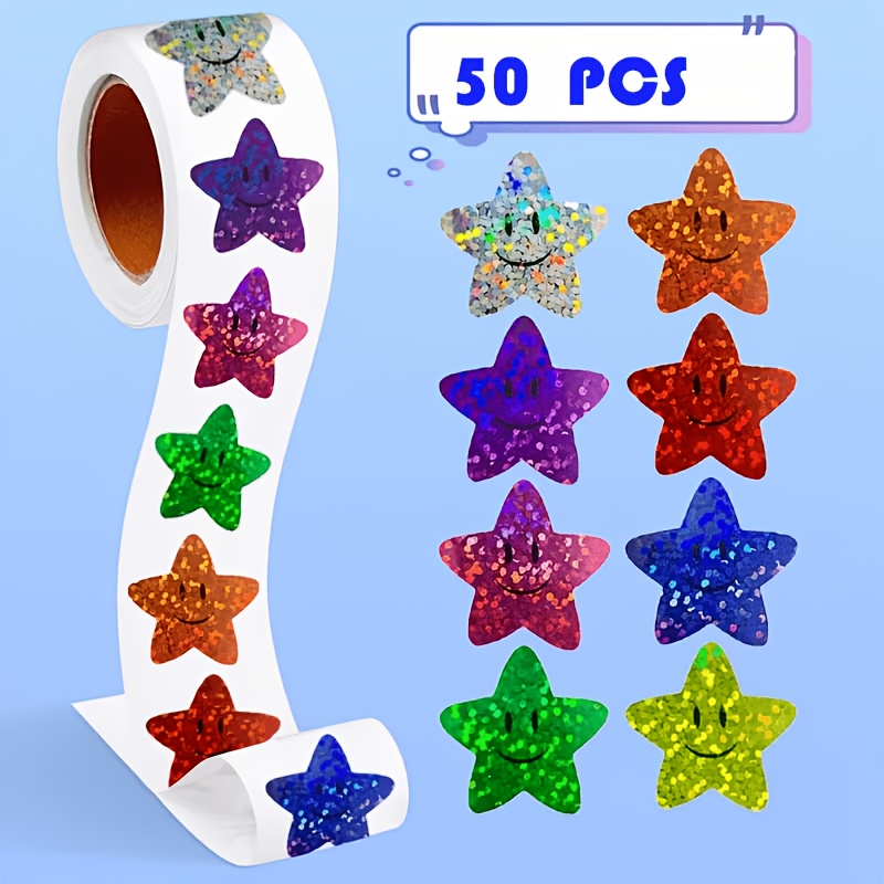 TEMU 50pz Adesivi a Rotolo Stella Laser, Design per Tabelle ed Etichette Decorative