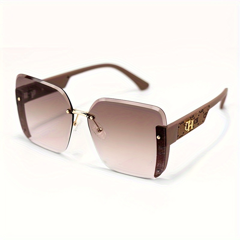 TEMU High-end Oversized Women's, Fashionable Retro Frameless Brown Tinted