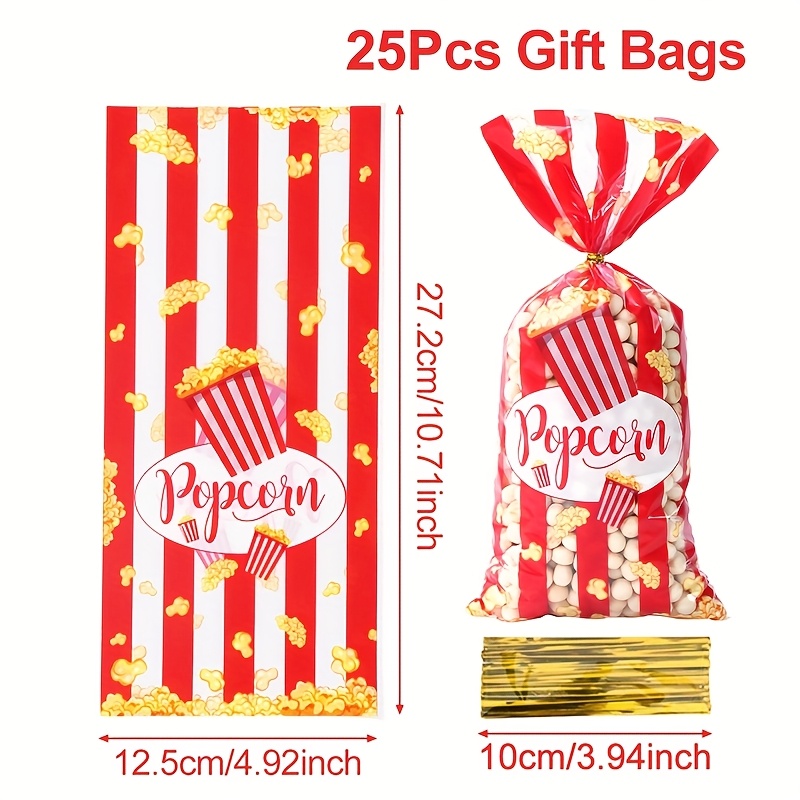 TEMU 25pcs, Sacs Cadeaux à Motif , Sacs d'Emballage en Plastique Transparent à Rayures Rouges, Décoration de Fête Joyeux Anniversaire, Décor de