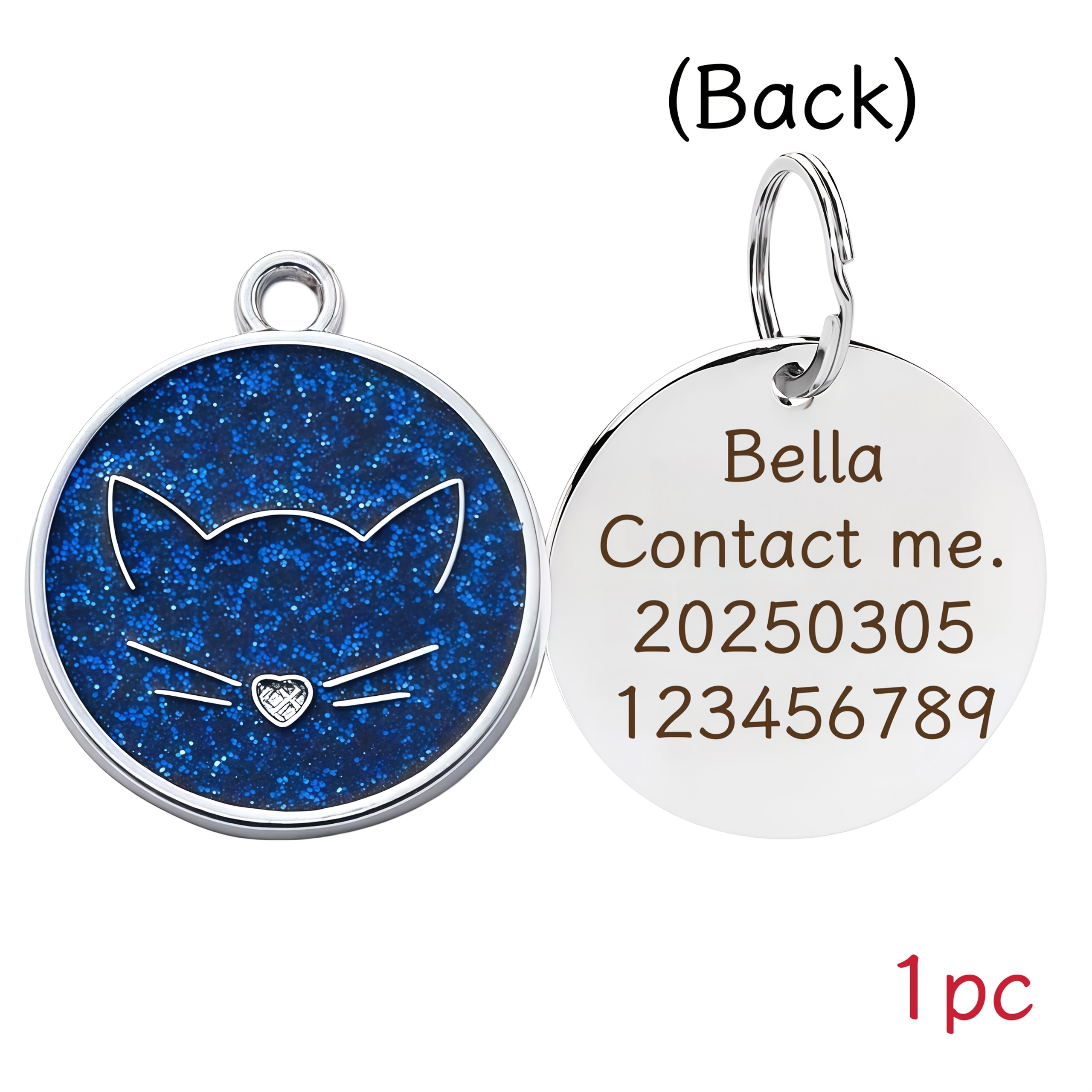 TEMU 1pc Cute Cat Round Tag Diy Customizable Cat And Dog Anti-lost Tag