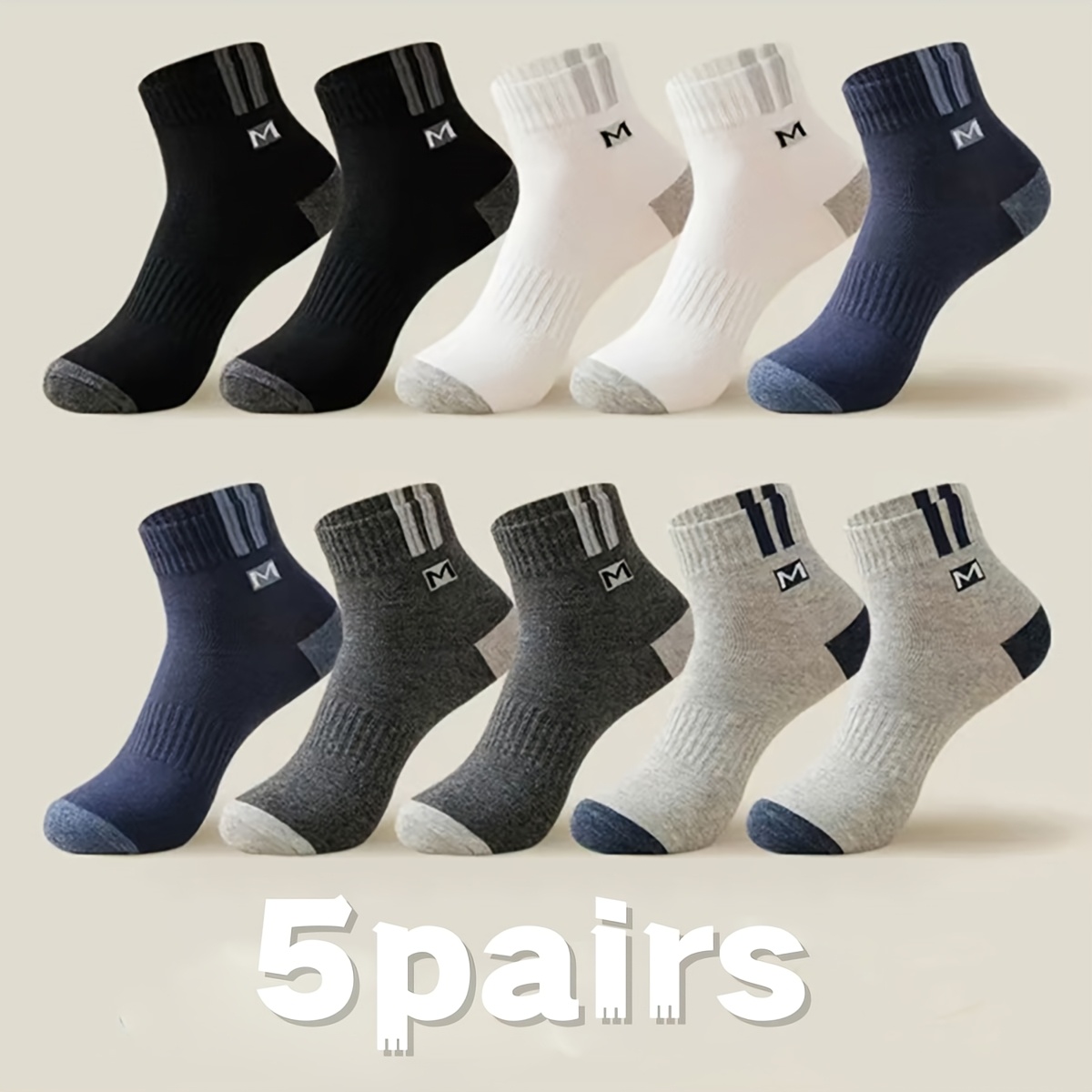Image of 5pairs ' Short Athletic Socks, Easy Letter Waist-cinching Teen , Suitable For Aged 14 And Above, For Teenager, For Teenager