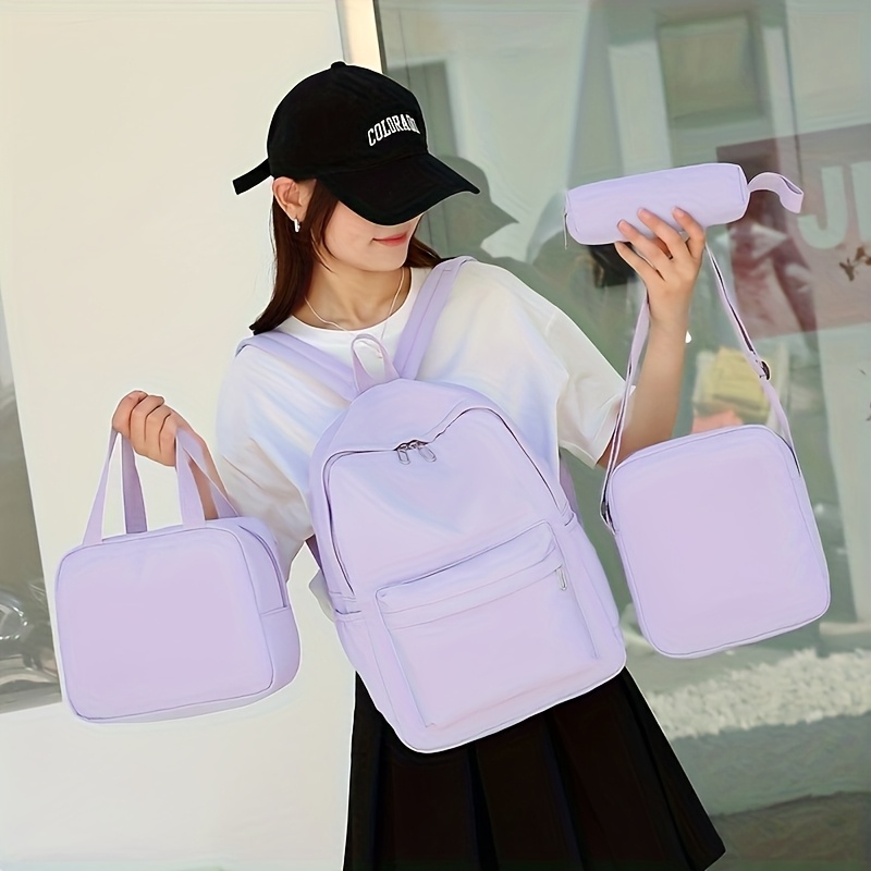 Mochila de 4 piezas, bolso cruzado, bolso y bolso para bolígrafo, mochilas de viaje informales clásicas de color sólido para hombres y mujeres, mochila de gran capacidad, mochilas escolares, bolsas para libros para niñas y estudiantes, mochila grande para estudiantes escolares de estilo preppy
