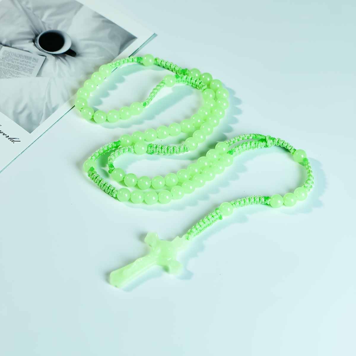 A Necklace With 59 -the-dark Acrylic Beads, Each Measuring 0.8 Cm (0.3 In) In Diameter