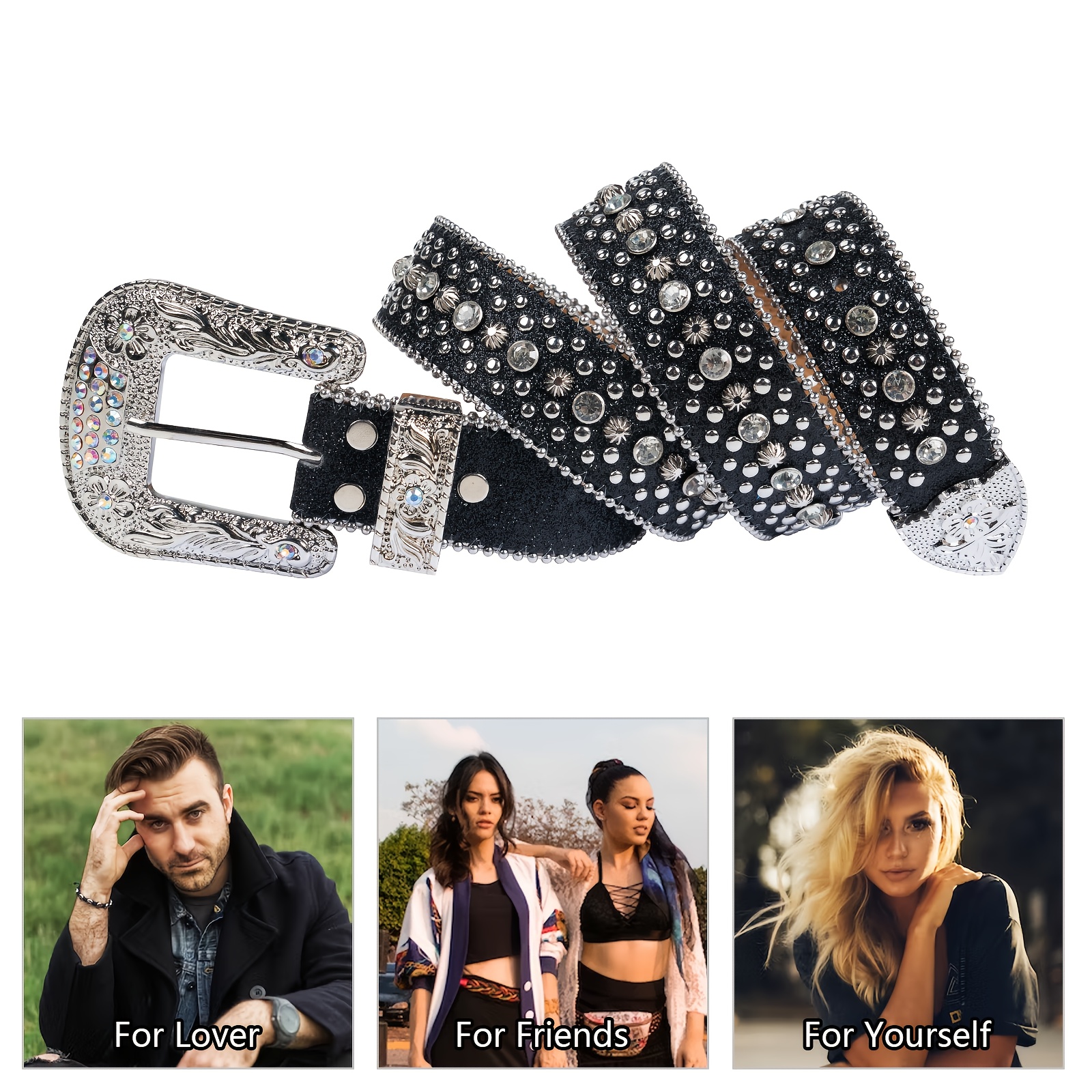 belt bling bling faux leather belt jeans - Temu display picture 2
