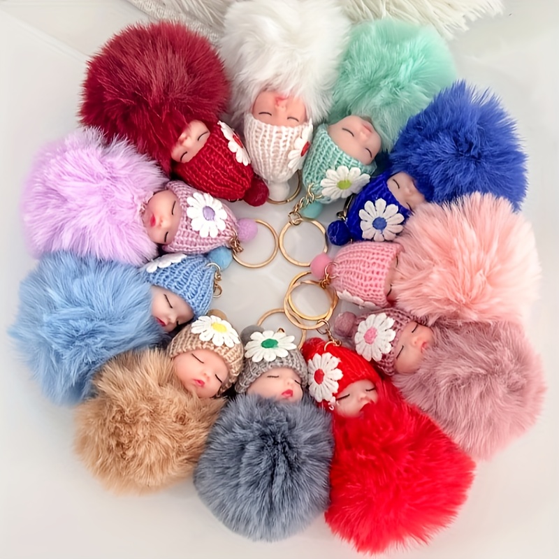 TEMU 10pcs Plush Sleeping Doll Keychain Set, Polyester Fiber Street Style Wool Hat Doll Pendants - Ideal For Christmas, Valentine's Day, Halloween, Mother's Day Gifts