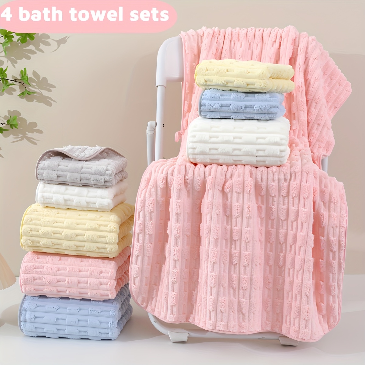 

4pcs Modern Microfiber Knit Fabric Bath Towels, Super Absorbent, 27.5*55.1in, Fantasy Theme, Nylon & Polyester Blend, Oblong Shape, 300gsm, Independent Packaging