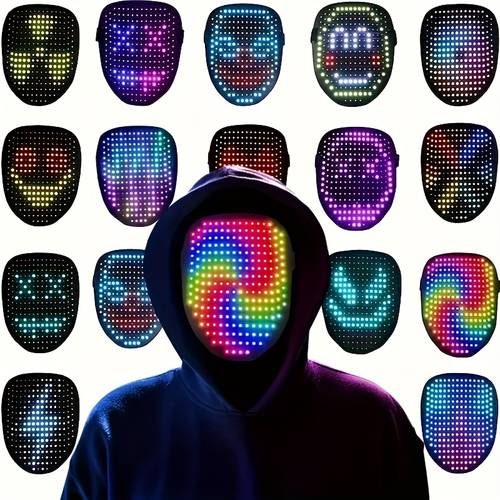 led mask with gesture sensing light up face transforming led halloween mask for men women costume cosplay party
