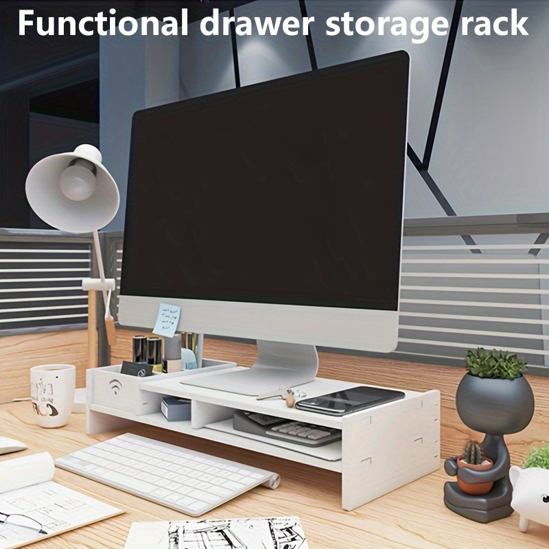 

1pc Office Multi-functional Drawer Storage Rack Desktop Computer Raised Stand Desktop Screen Monitor Stand