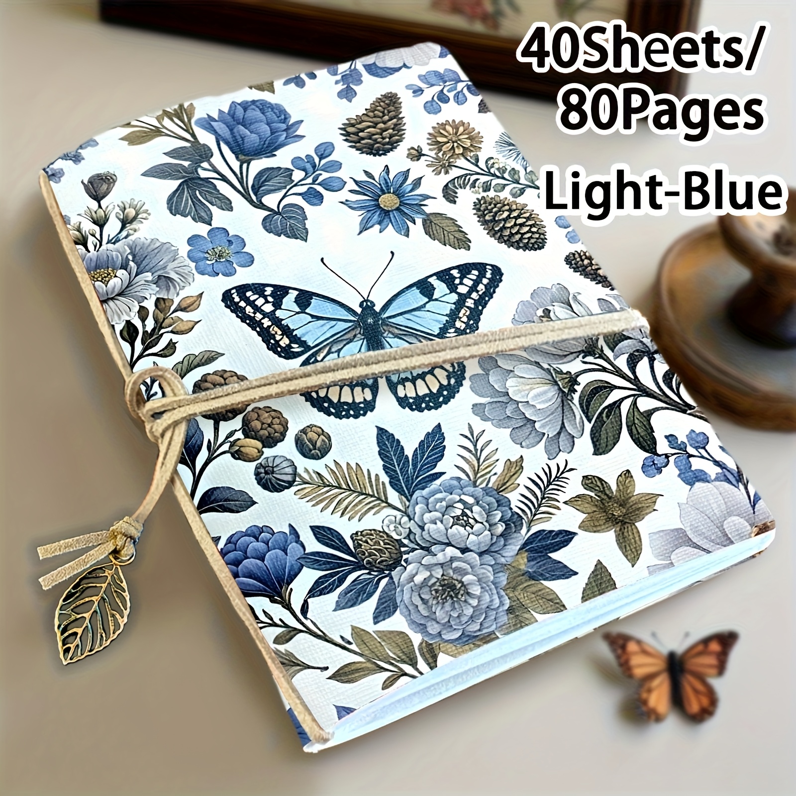 TEMU 1pc,a5,vintage Flower Sketchbook-80pages,travel Sketchbook,blank Marker Manual,with Vintage Leaf Tag&bandage Binding,hand Drawn Diy