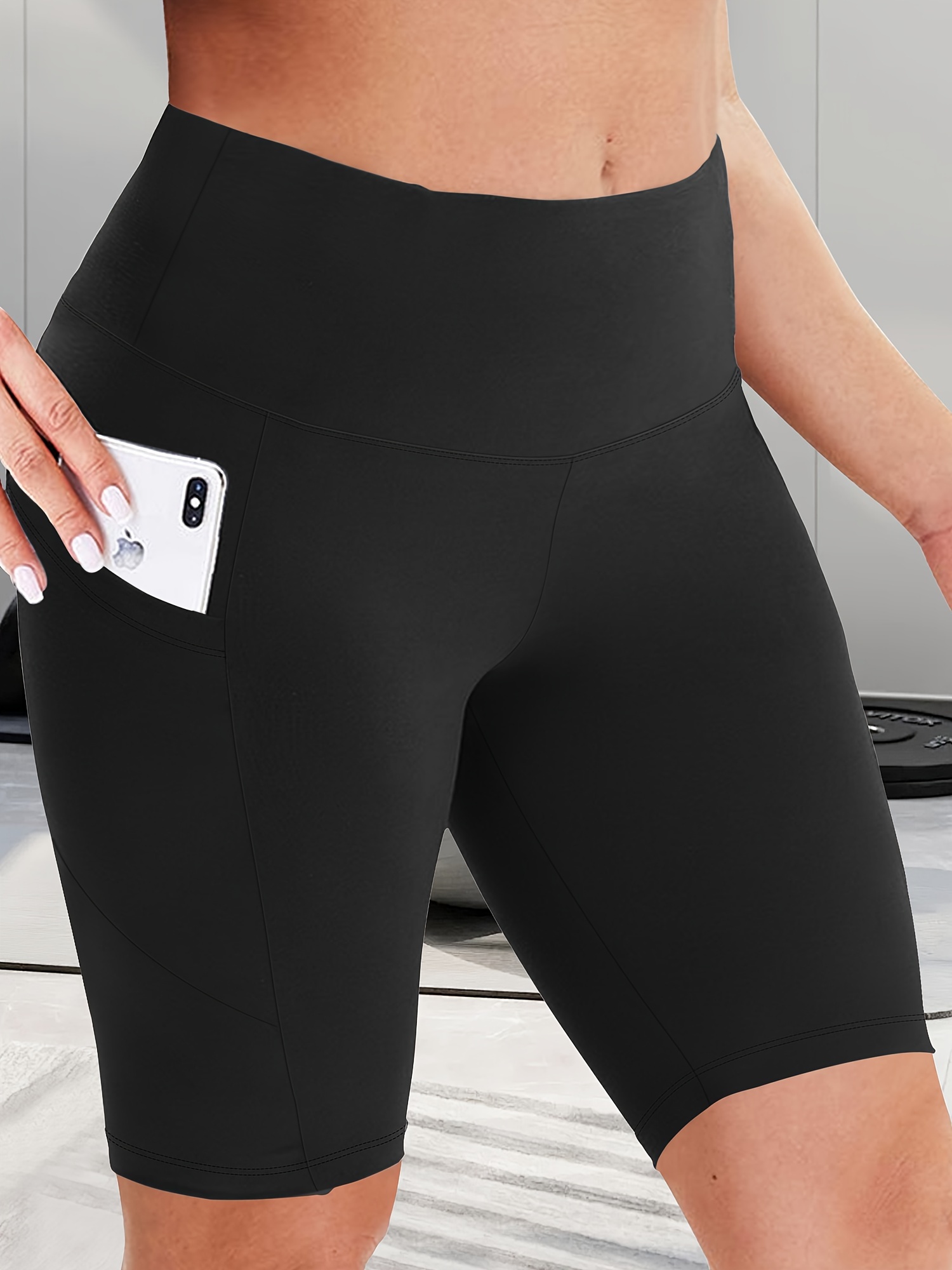 Women's High-Waist Shaping Shorts with Crescent Pockets - Black, Stretchy Tummy Control, Mid-Thigh Length, Machine Washable, Summer Casual Wear, Everyday Compression Wear | Sleek Design | Tummy Control Shorts