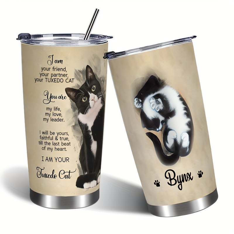 

1pc 20oz Tuxedo Cat Insulated Stainless Steel Tumbler With Leak-proof Lid And Silicone Seal - Double-wall Vacuum Coffee Cup For Cat Lovers, Birthday Gift Idea