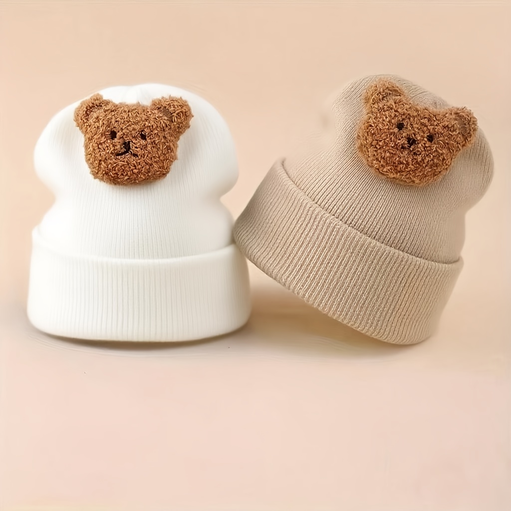 2/3pcs Cute Bear Casual Knitted Hats For, Hats, Birthday Gift For 0-3 Years Old, Cartoon Animal Bear Accessory Hats, Unisex, Breathable And Comfortable