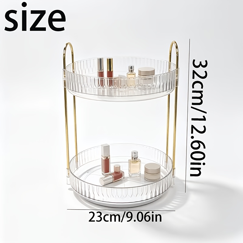TEMU Rotatable Makeup Organizer With Clear Prism Lid - Tray, Large Capacity Double-layer Desktop Rack, Suitable For Skincare, Cosmetics, Toiletries,