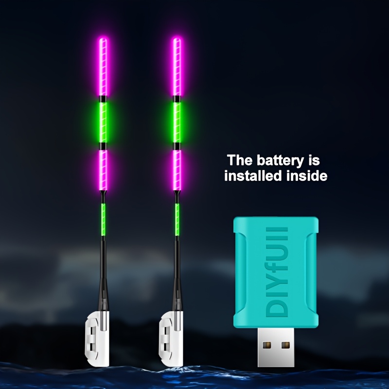 TEMU 5-pack (1 Charger+2 Batteries+2 Hook Color Changing Indicator Lights) Rechargeable Battery, Fishing Rod Charger Set, Fish Hook Light Color