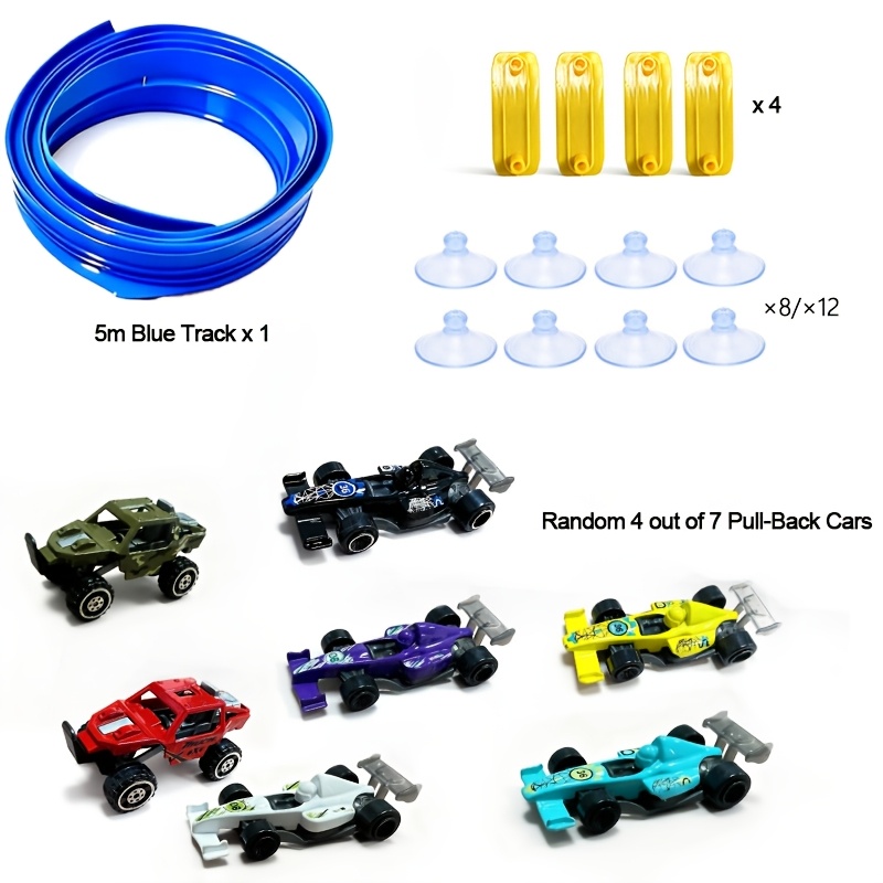 5-meter Portable & Retractable Pull-back Race Car Track Toy | Suction Cup Design | Assorted Random Cars | Fun Parent-child Activity | Popular Party Favor & Holiday/birthday Gift