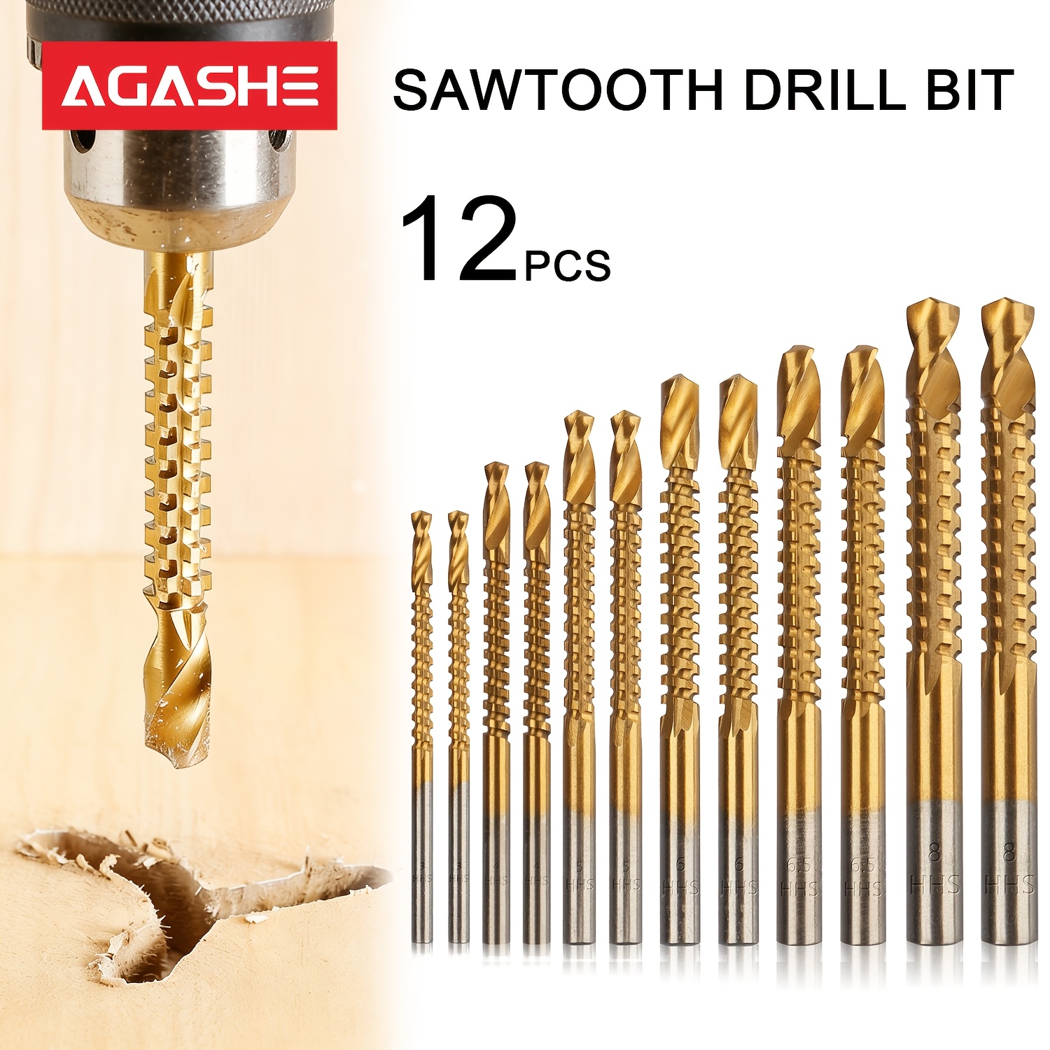 TEMU 12pcs -coated Sawtooth Drill Bit Set, Made Of High Speed, For Drilling And Side Cutting, Ideal For Slotting, Grooving, Cutting Thin Wood, Wood
