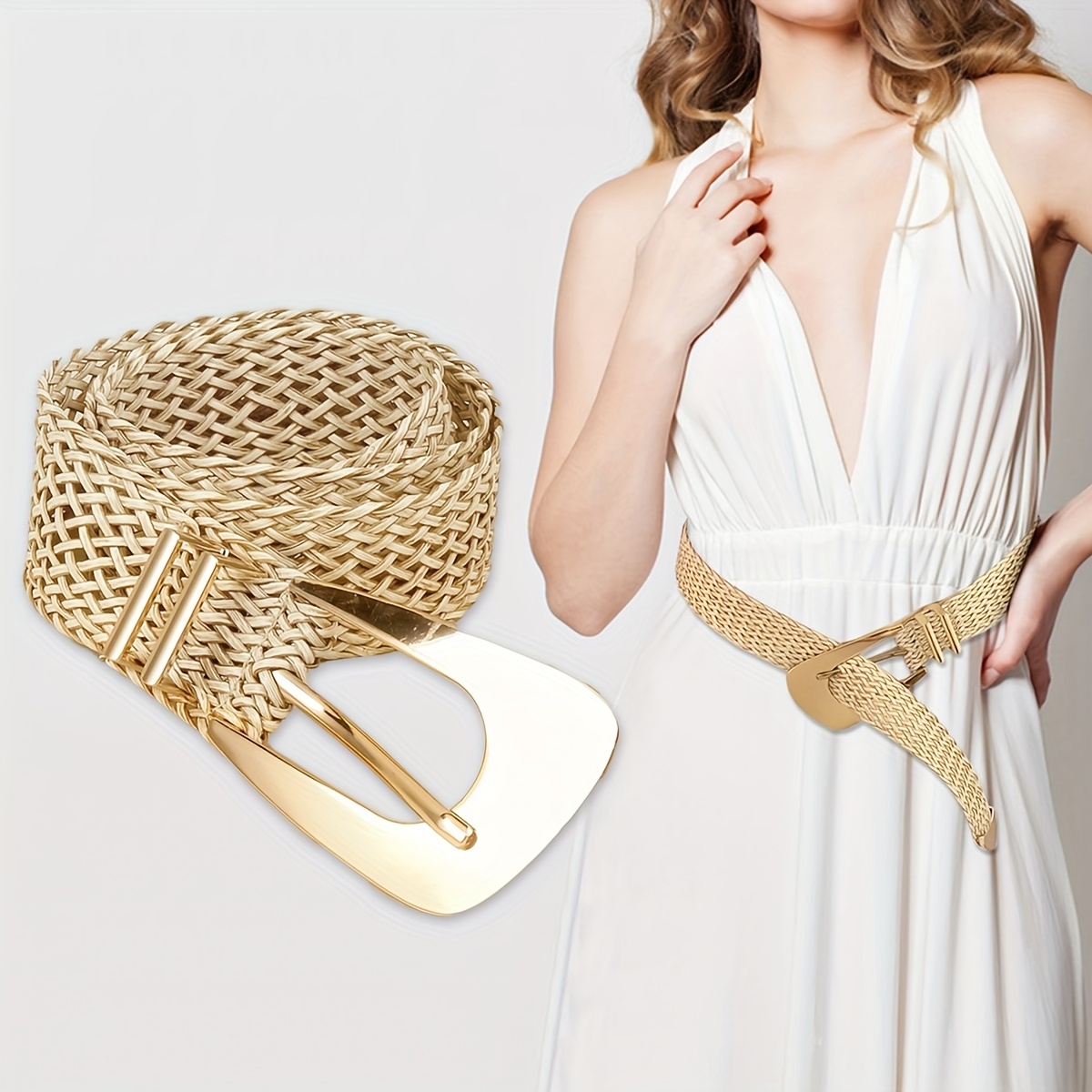 elegant hand golden womens belt a stylish irregular metal - Temu display picture 1