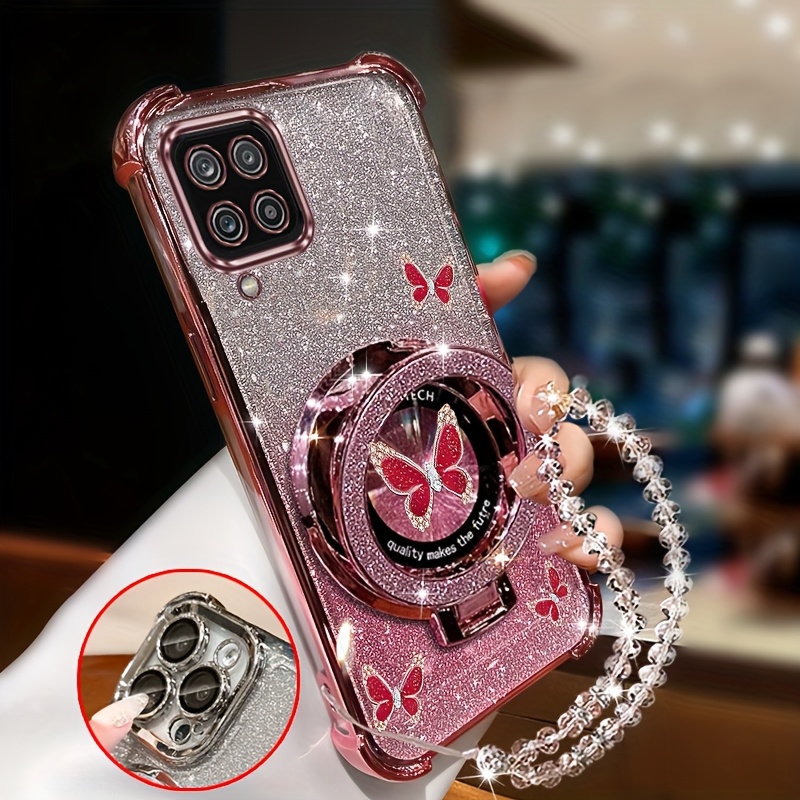 TEMU Sparkling Wrist Strap Phone Case With A Design For For Galaxy A12, Featuring Shockproof And Anti-knock