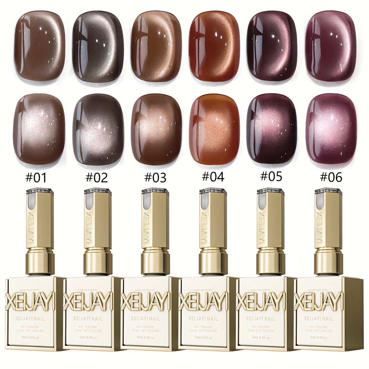 6pcs Xeijayi Magnetic Nail Gel Polish - /led Semi-permanent Suitable For Diy Nail Salon, /korean Style Magnetic Magnetic Effects, Soaking Gel For, 6 Colors For - Nail Art