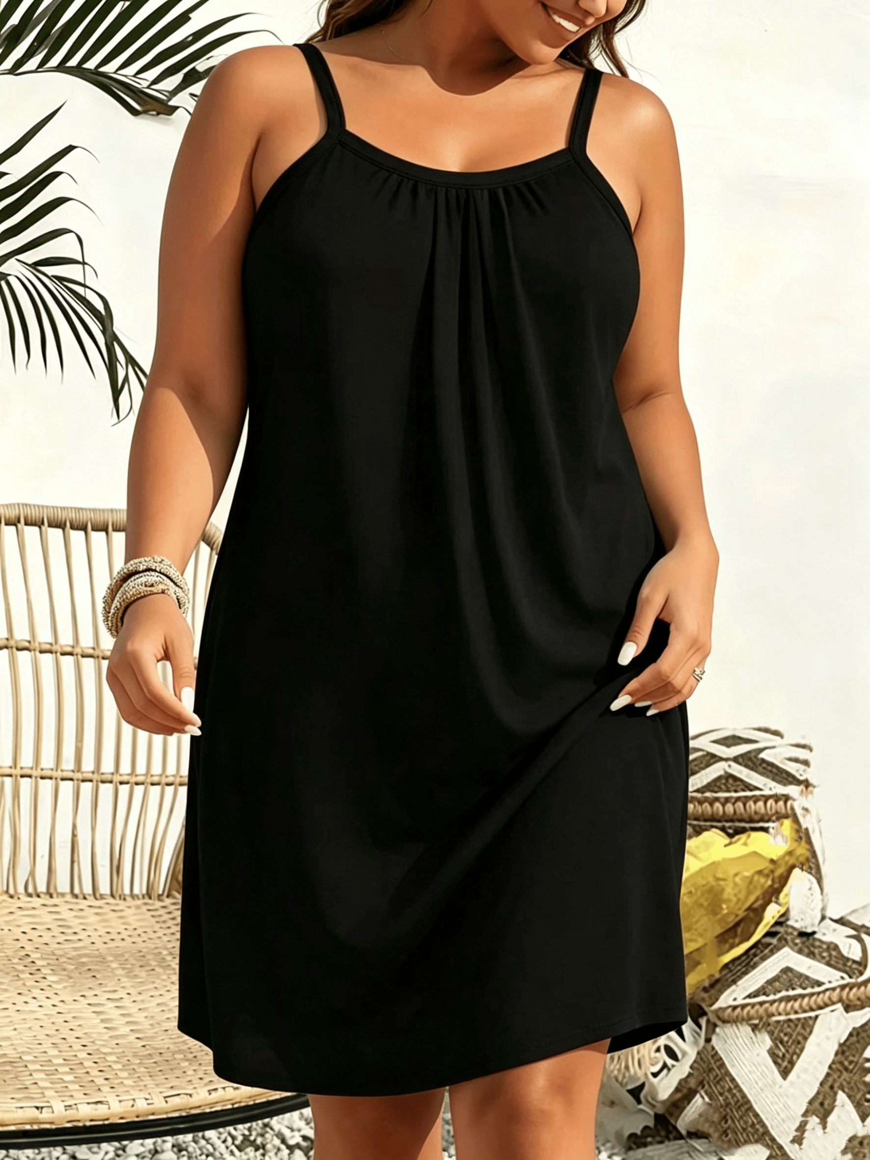 knee length cami dress plus size plus size womens spring summer solid color Midi dresses