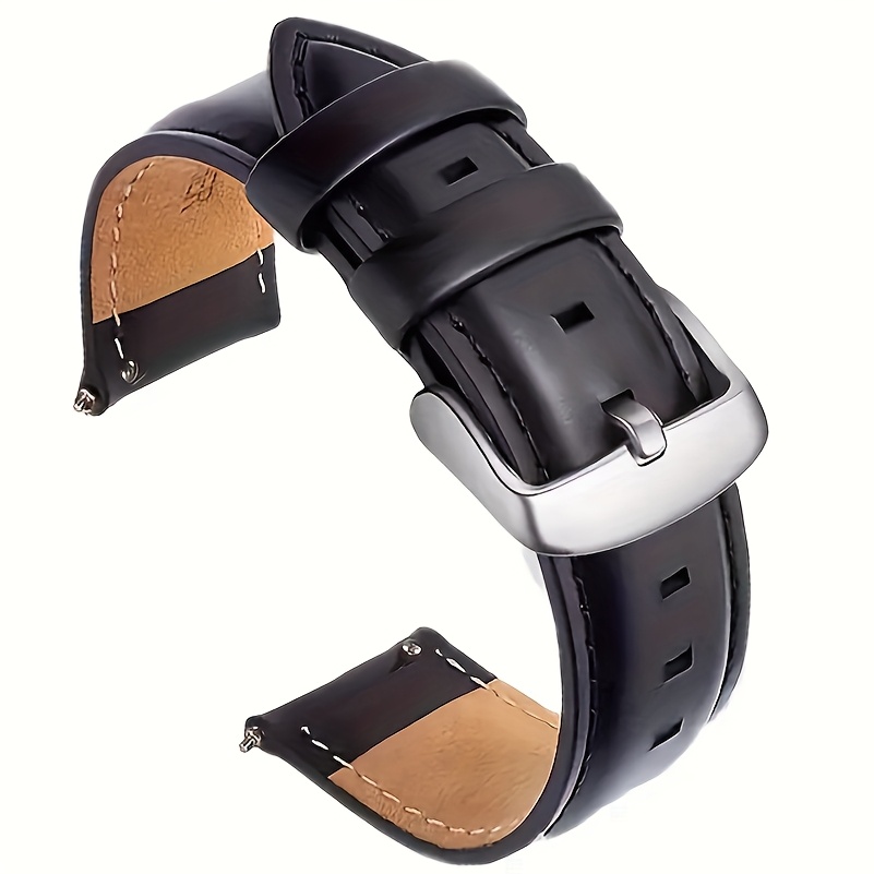 E-shop Vintage Echtes Leder Uhrenarmband - Schnellverschluss, Öl-Wachs-Finish, 20mm/22mm, -Schwarzes Kalbsleder Band für Business-Uhren