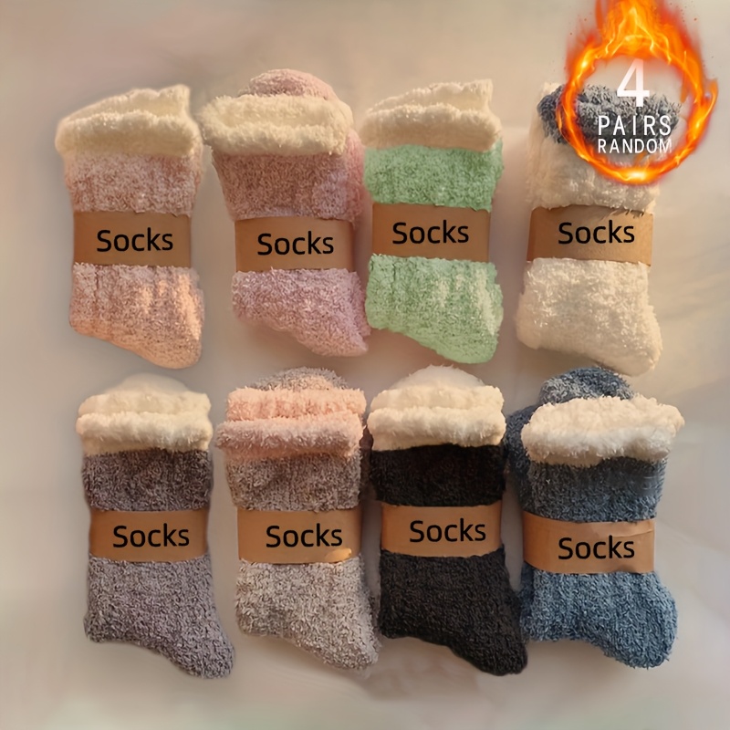 TEMU Lot de 4/8 paires de chaussettes d'automne/hiver pour femme, couleur à blocs de couleur, chaudes et duveteuses, couleurs et spécifications