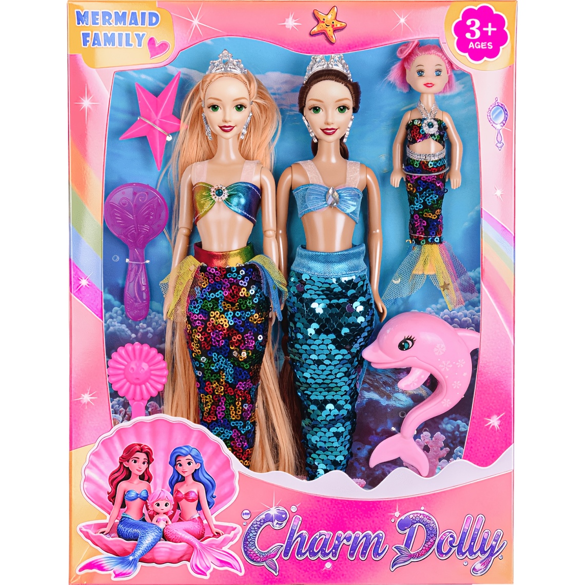 TEMU 3-pack Mermaid Dolls With Additions, Bathtub Pool Water Toys For Kids, Mermaid Swimming Doll Playset, Holiday Gift For Girls Ages 3+, Christmas
