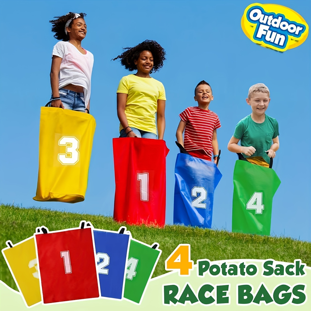 

4-pack Canvas Sack Race Bags, Kangaroo Jump Bags For Outdoor Lawn Games, Family Interactive Sports, Hand Washable, Non-electric, No Feathers, Red/green/blue/yellow