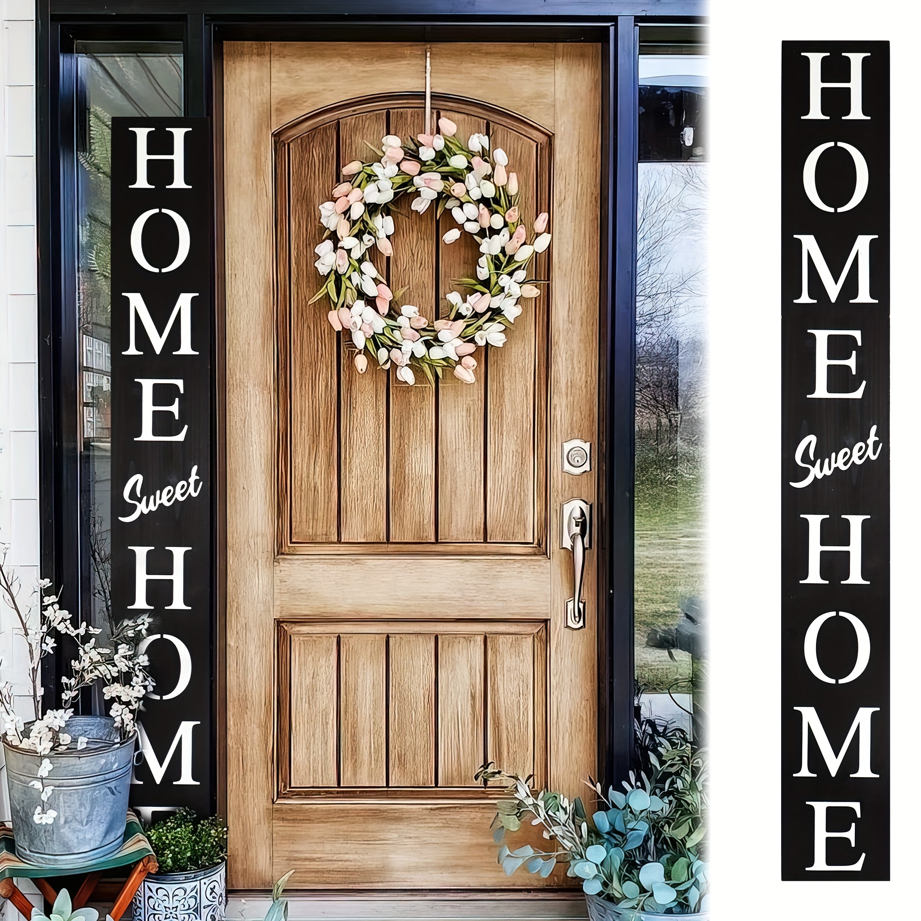 

72in Black Home Sweet Home Wood Porch Sign, 6ft Outdoor Welcome Sign For Front Door, Rustic Welcome Sign For Front Porch Decor, Farmhouse Home Decorations