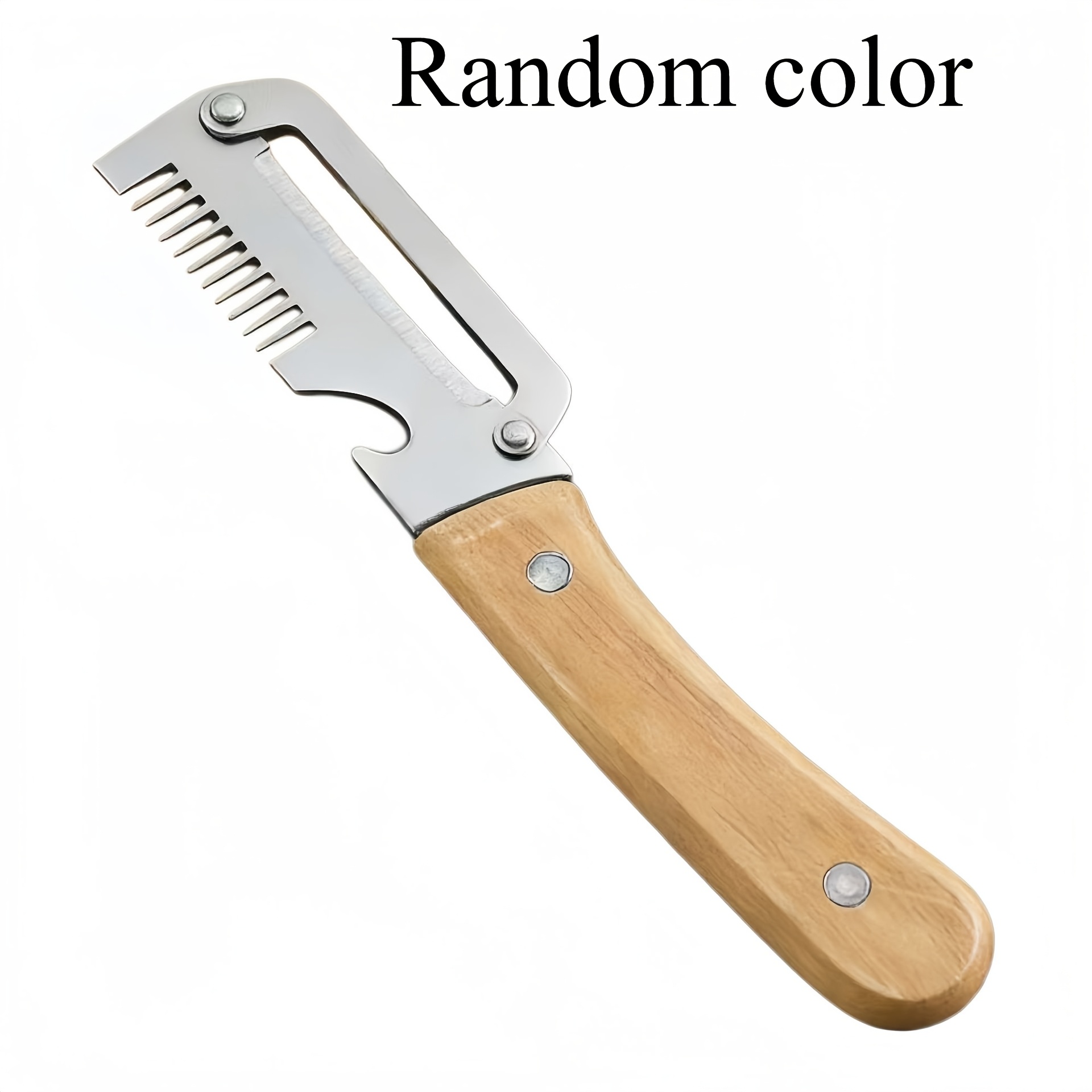 TEMU Random Color 1pc Kitchen Multifunctional Scallion And Julienne Cutter, Wooden Handle Bottle Opener, 2-in-1 Fruit And Vegetable Cutting And