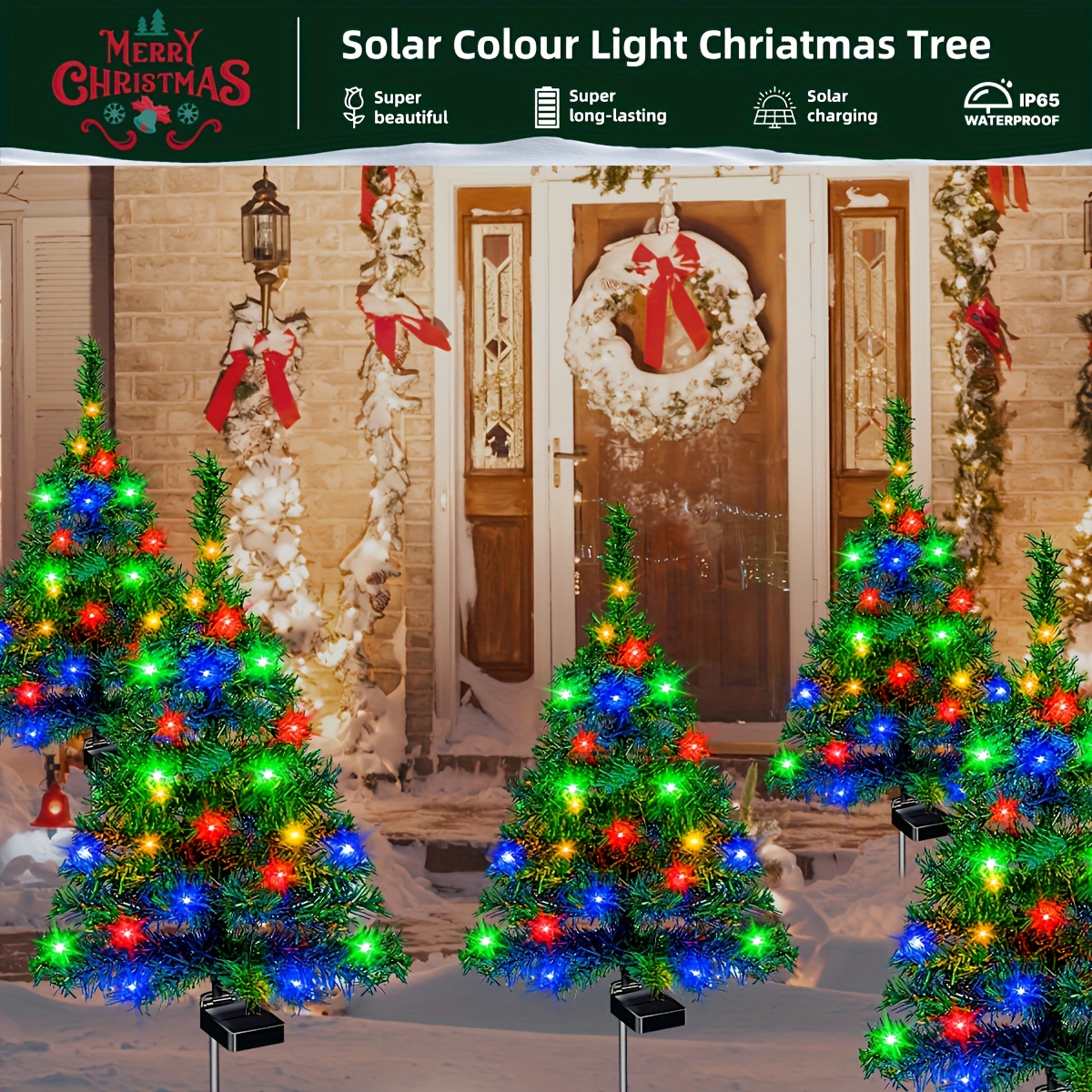 4pcs solar christmas tree lights ip65 1 2 4pcs suitable for outdoor lawns     durable plastic no wiring required solar outdoor lights