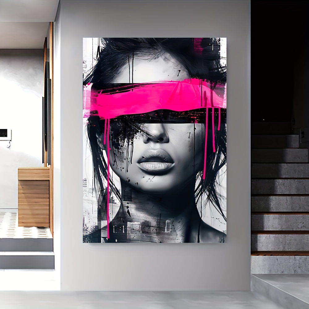 E-shop 2D Flach, Ein Rahmenloses Modernes Abstraktes Frauenporträt Leinwandkunst, Großformatiges Ungerahmtes Leinwandposter für Wohnzimmer-