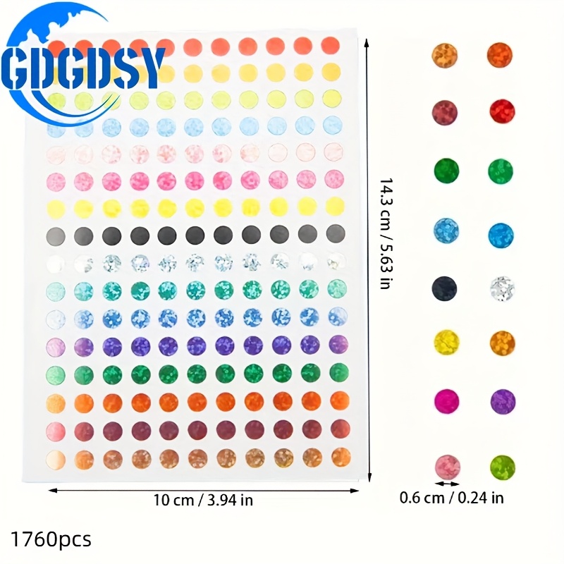 1760pcs Color Coding Labels, Shiny Glitter Dot Stickers In 16 Colors - & Vibrant Decoration In Office/classrooms