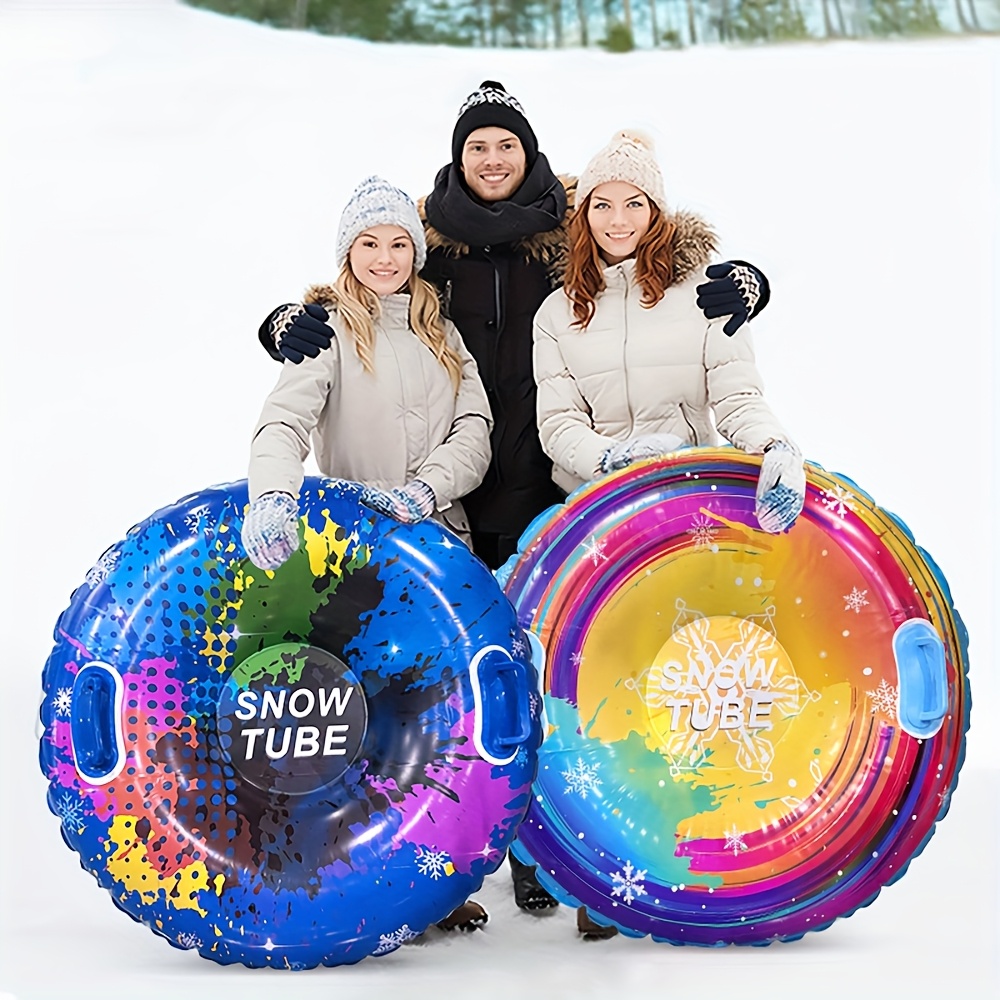 1pc Heavy-Duty PVC Inflatable Snow Tube with Air -Compatible Connection - Large Blue/Green/Yellow/Black Winter Ring & s, Thick-Rated Tube for Ski Resorts, Snow Parks, Backyard Snow Tubing (No Included)