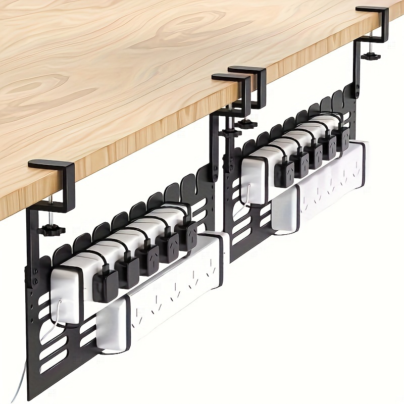 

Under Desk Cable Management No Drilling, 2 Pack Metal Cable Management Rack For Under Desk With Clamp, Cable Wire Management Under Desk For Computer Table Cable Organizer For Office, Home